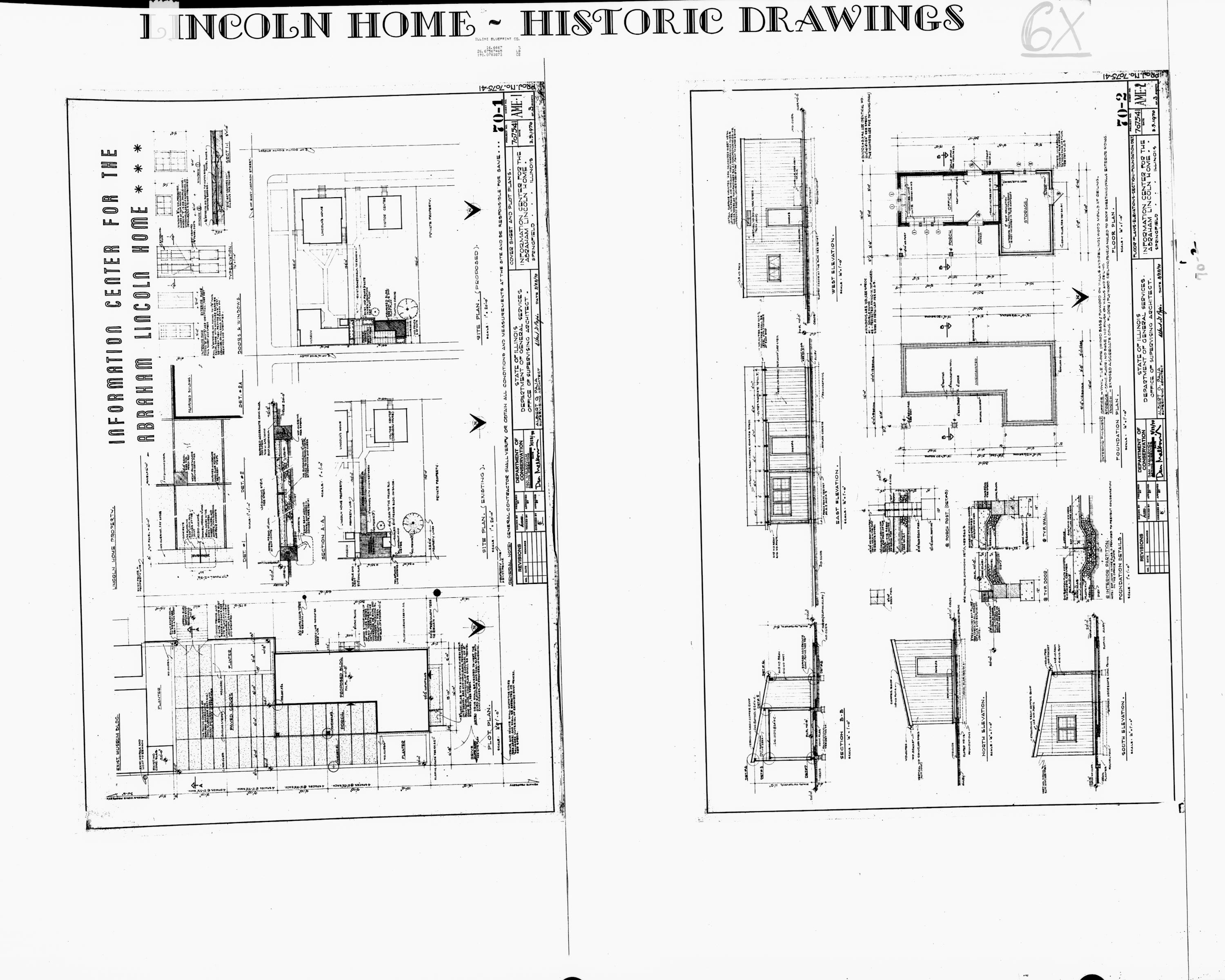 Lincoln Home - Historic Drawings - Perspective - View from Parking Lot 50 Lincoln, home, historic drawings, info center, cover sheet & site plans, floor plans, elevations and sections
