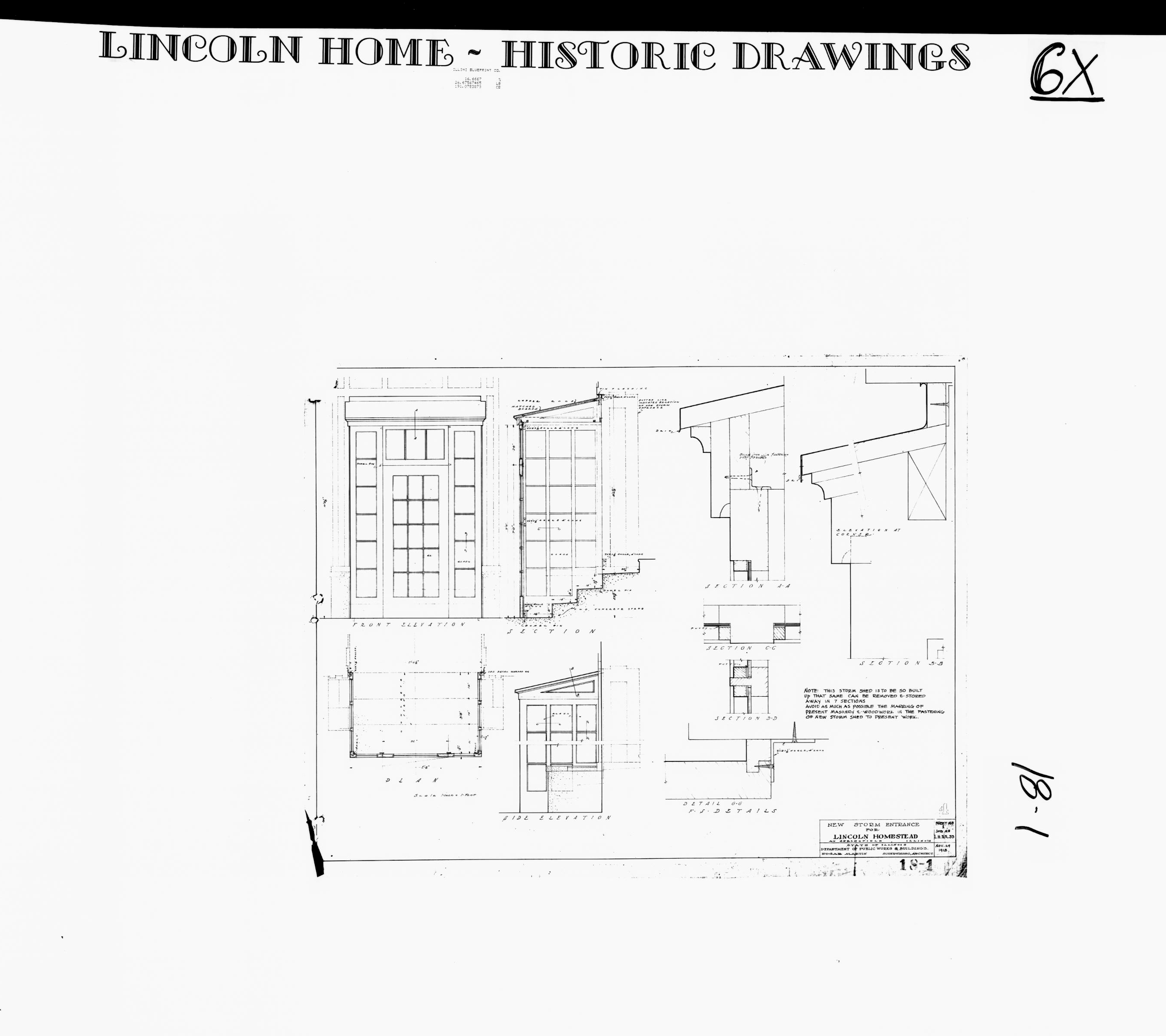 Lincoln Home - Historic Drawings - New Storm Entrance Lincoln, home, historic drawings