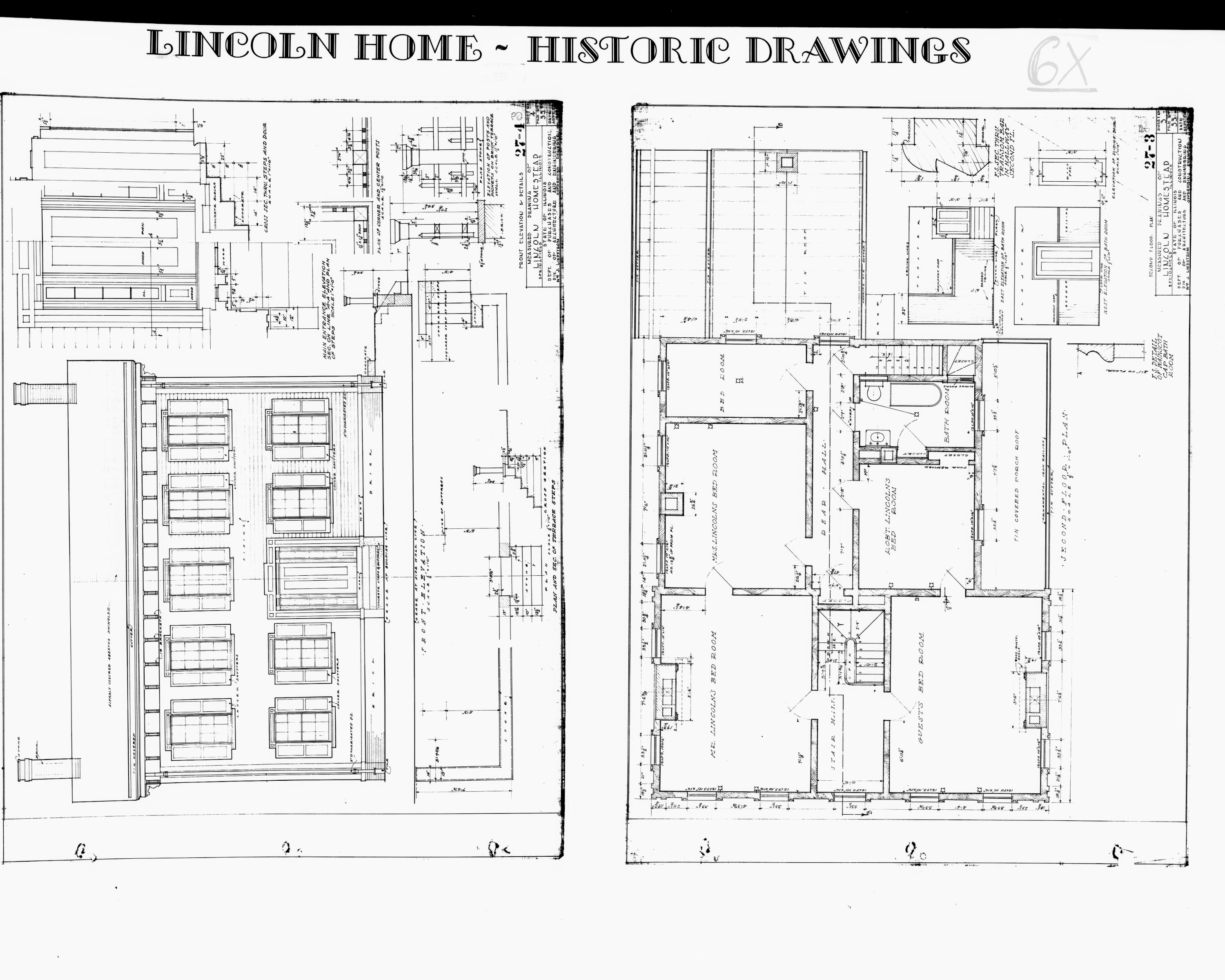 Lincoln Home - Historic Drawings 8 Lincoln, home, historic drawings, front elevation and details, second floor plan