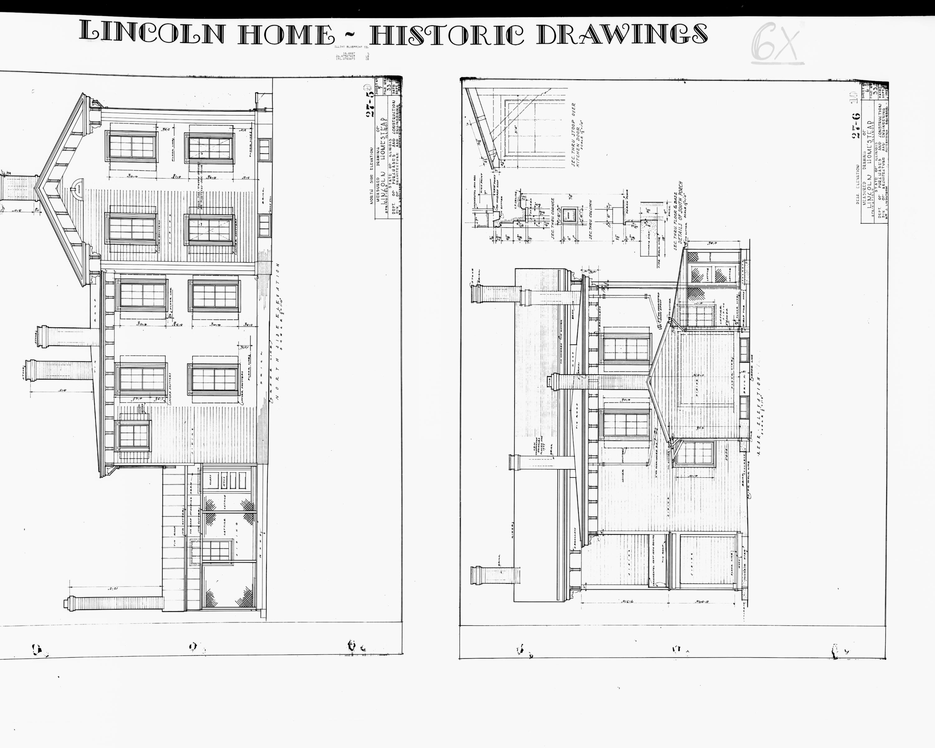 Lincoln Home - Historic Drawings 9 Lincoln, home, historic drawings, north elevation, east elevation