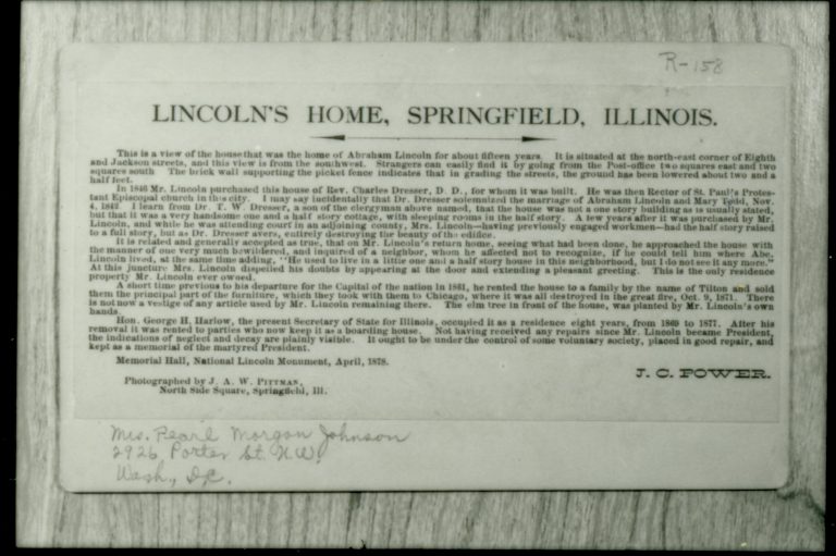 Lincoln's Home, Springfield, Illinois text 