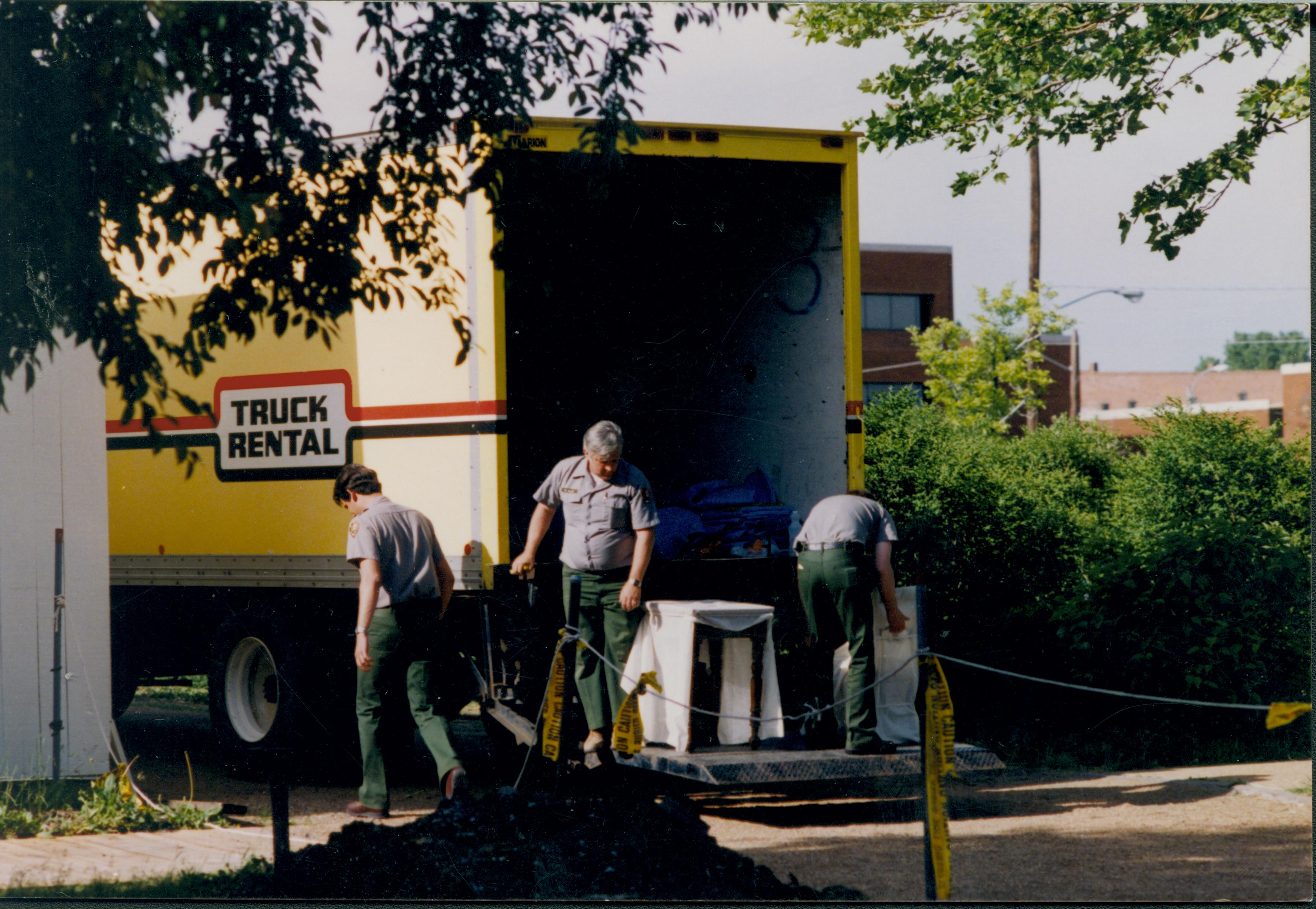 Maintenance crew unloading a truck Job#44298, PG42,PIC2 Lincoln Home, Restoration, Worker, Scaffolding