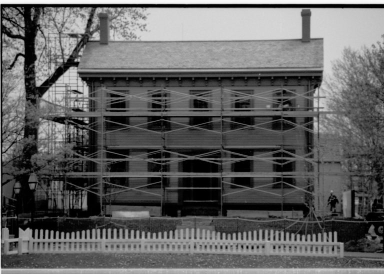 NA neg. sleeve (Home Restoration - fence, sod, press conf.) Lincoln, Home, restoration, front
