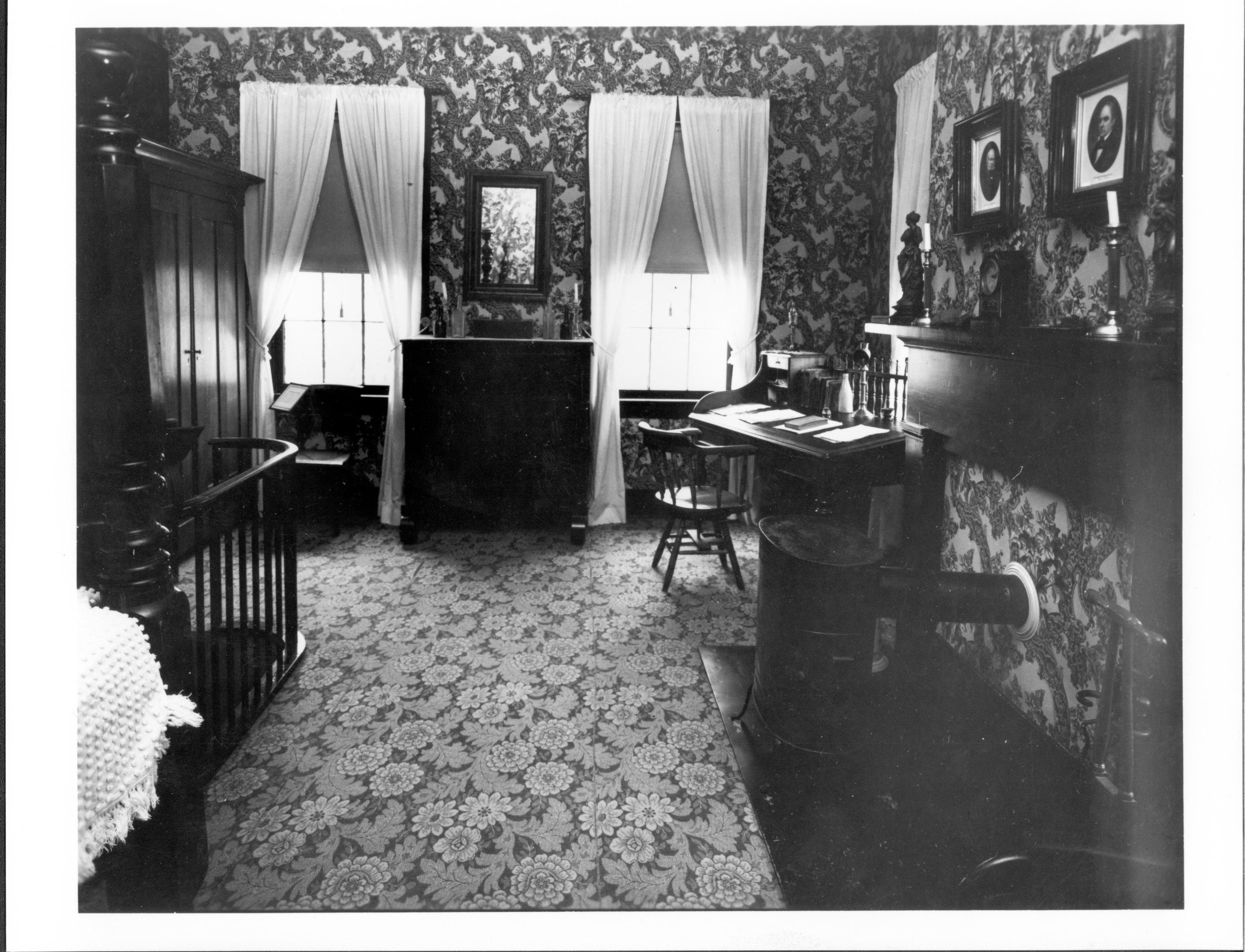 NA Lincoln Bedroom, picture 88 Lincoln Home, Bedroom, fireplace, windows, chest, bedpost