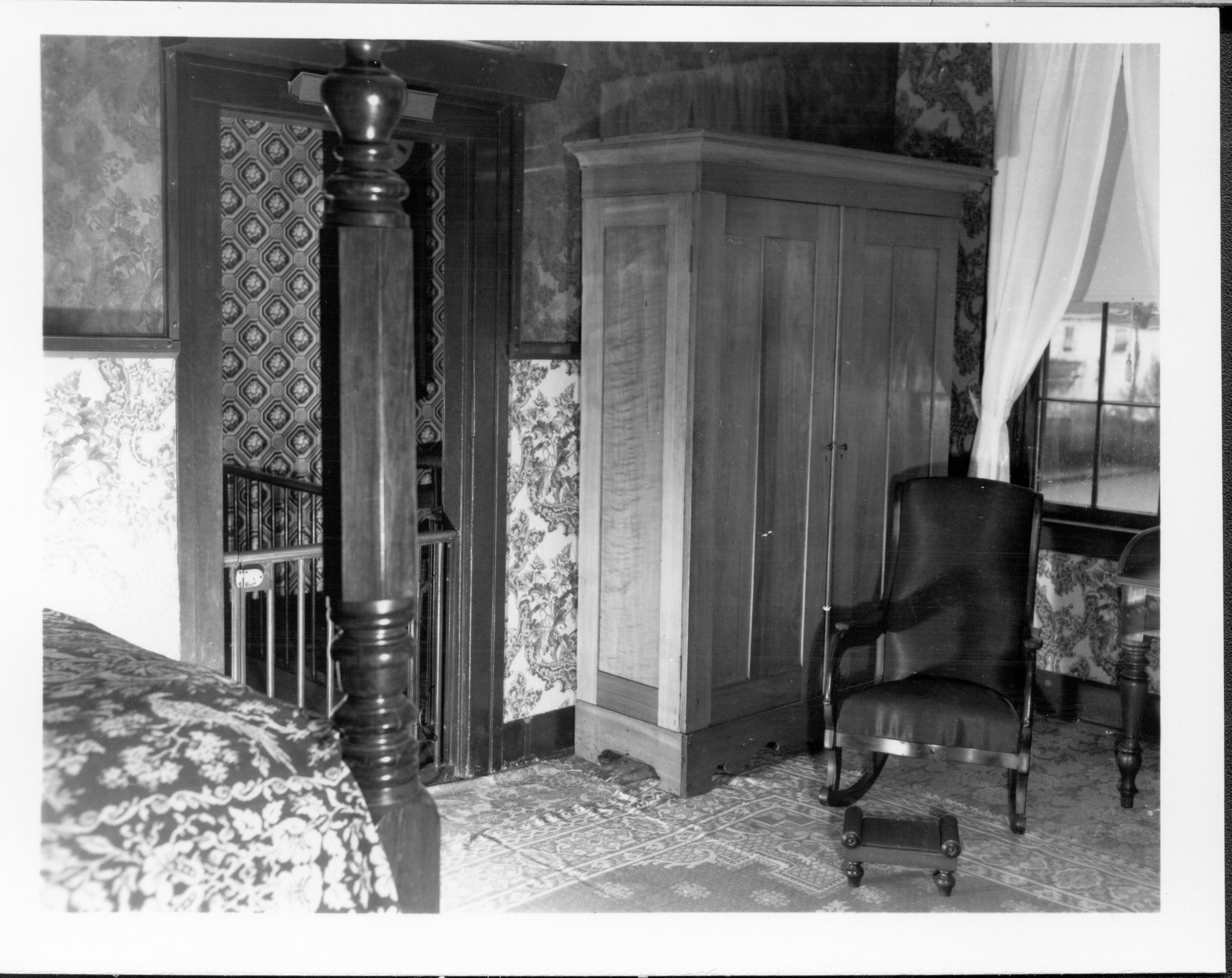 Spindle Desk - Lincoln's Home class 1, picture 24 Lincoln Home, Bedroom, bedpost, rocking chair, wardrobe