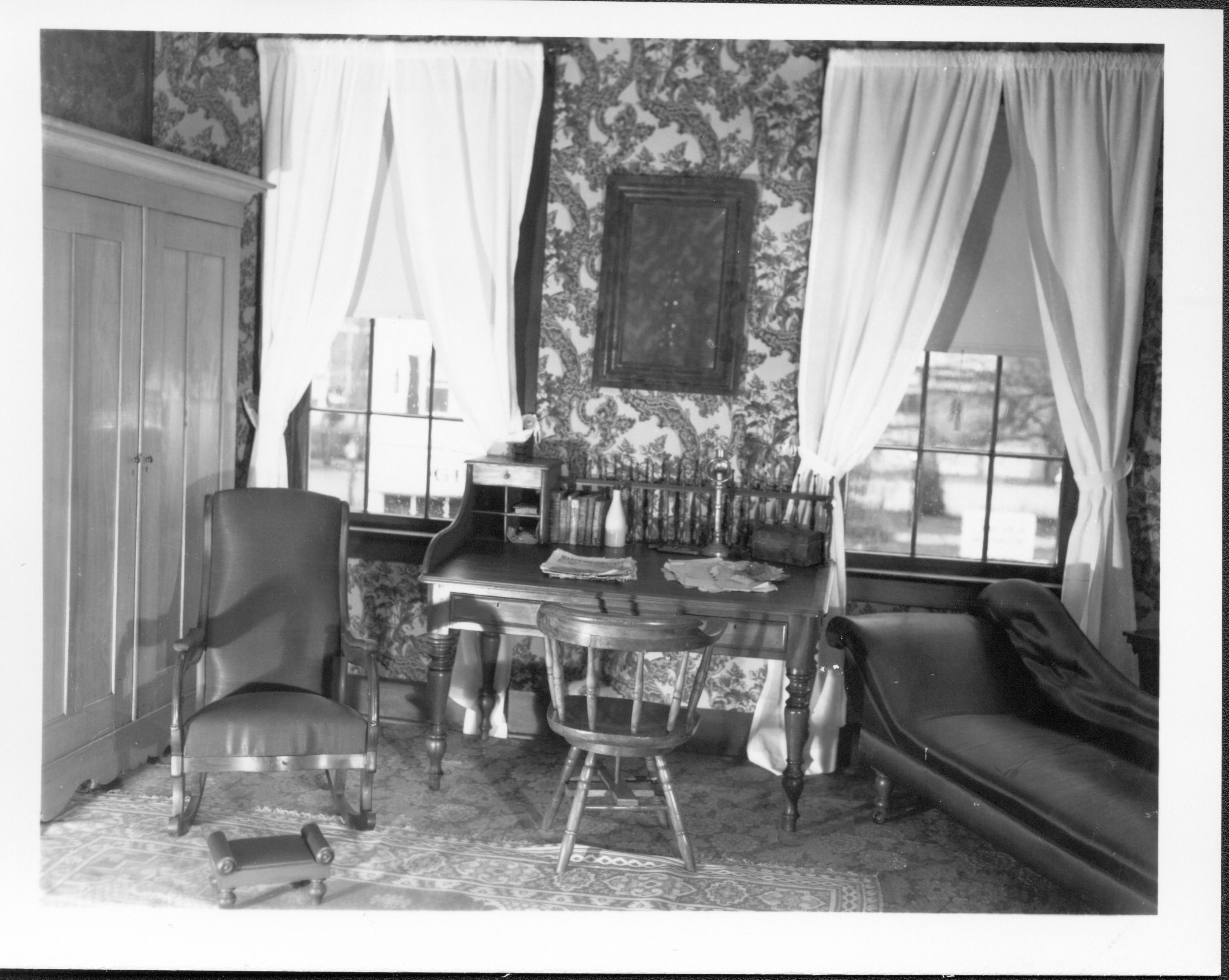 Spindle Desk - Lincoln's Home class 1, picture 20 Lincoln Home, Bedroom, wardrobe, rocking chair, spindle table, chaise, windows