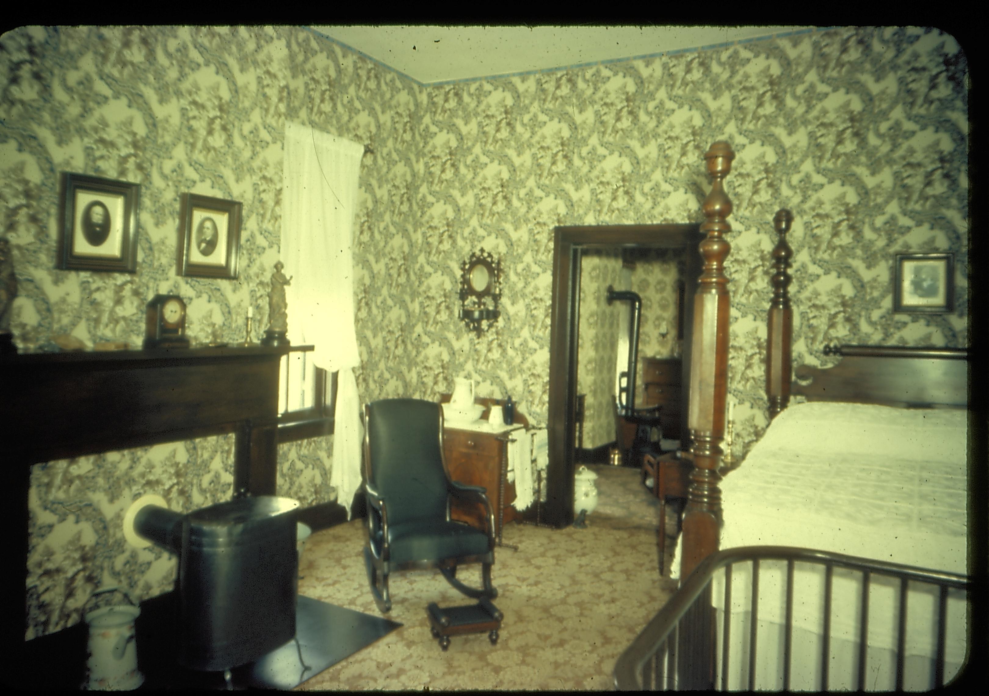 Spindle Desk - Lincoln's Home Lincoln Home, Bedroom, bed, rocking chair, fireplace, doorway