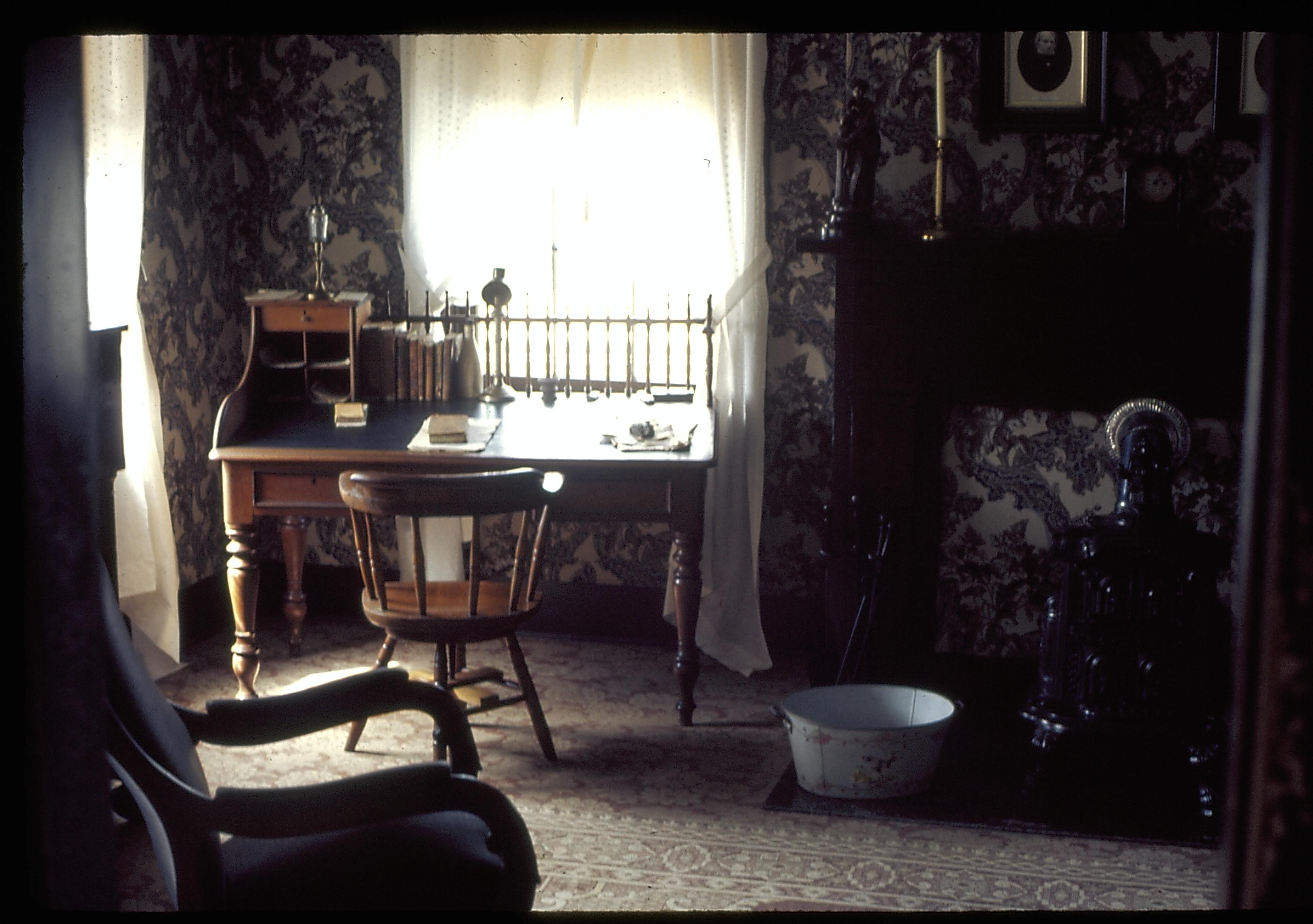 Lincoln's Bedroom 93 Lincoln Home, Bedroom, spindle desk, chair, window, rocking chair