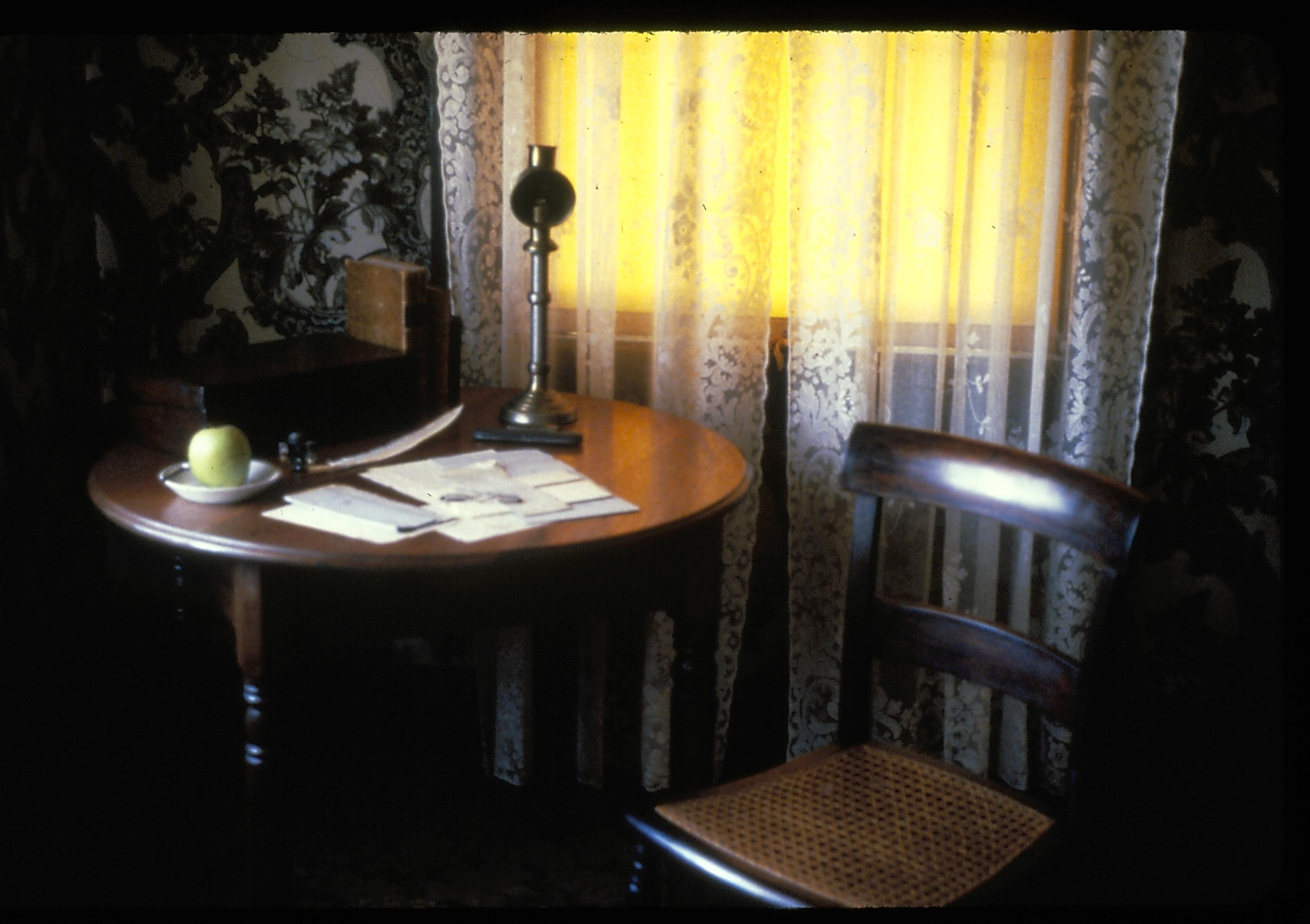 Lincoln's Bedroom 201 Lincoln Home, Bedroom, table, chair, windows, papers