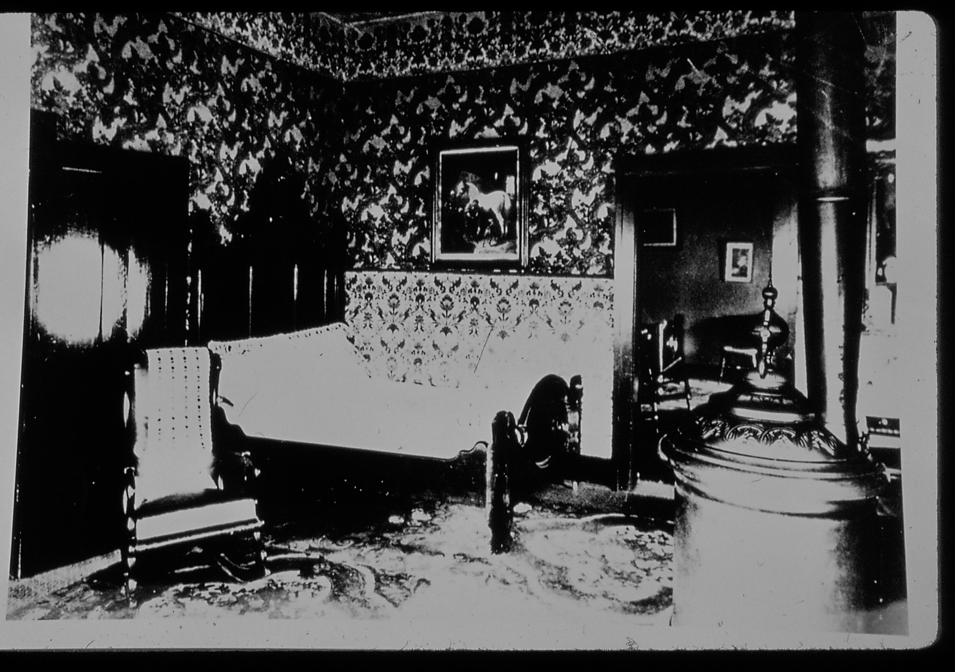 Lincoln's Bedroom circa 1894 Lincoln Home, Bedroom, bed, fireplace, chair