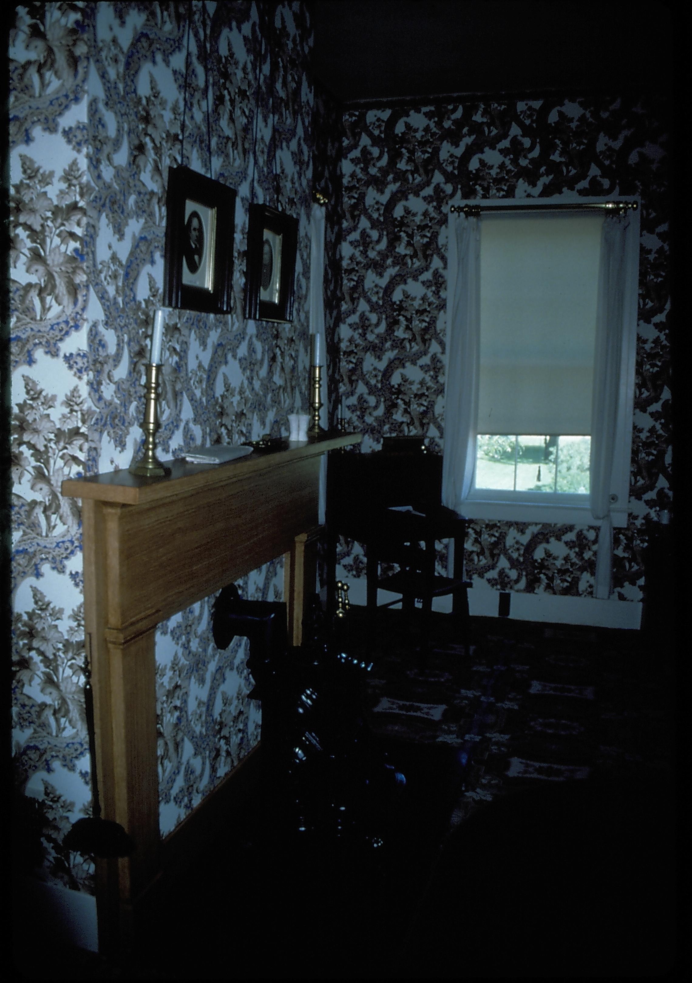 Lincoln's Bedroom #90, 9/93 Lincoln Home, Bedroom, fireplace, chair, window