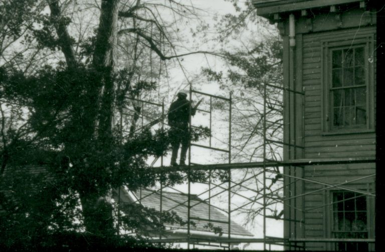 NA neg. contact sheet (Home Restoration) Lincoln, Home, front, scaffolding