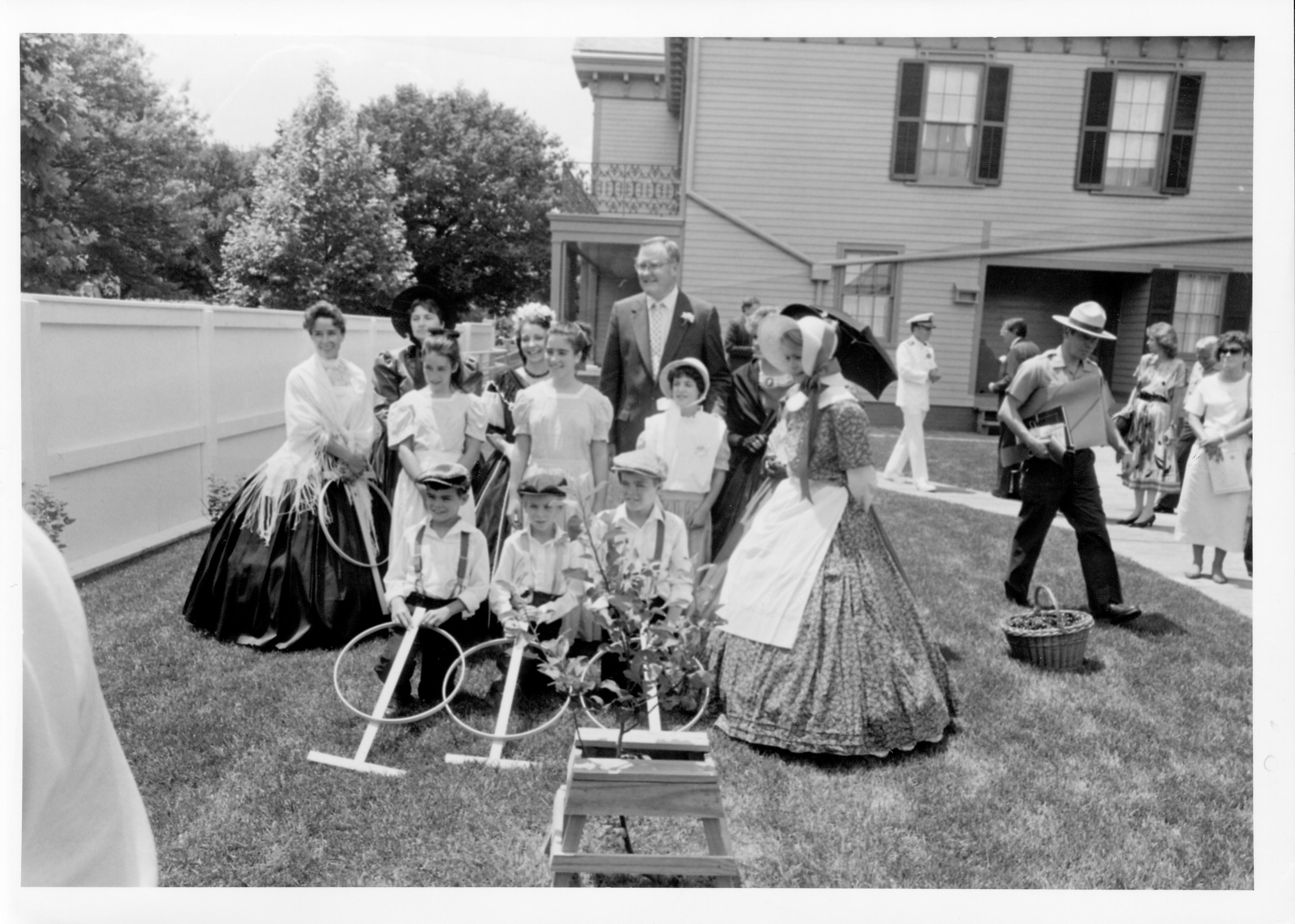 Gov. Thompson In Back of Lincoln Home 55-32 Lincoln, Home, Restoration, Rededication