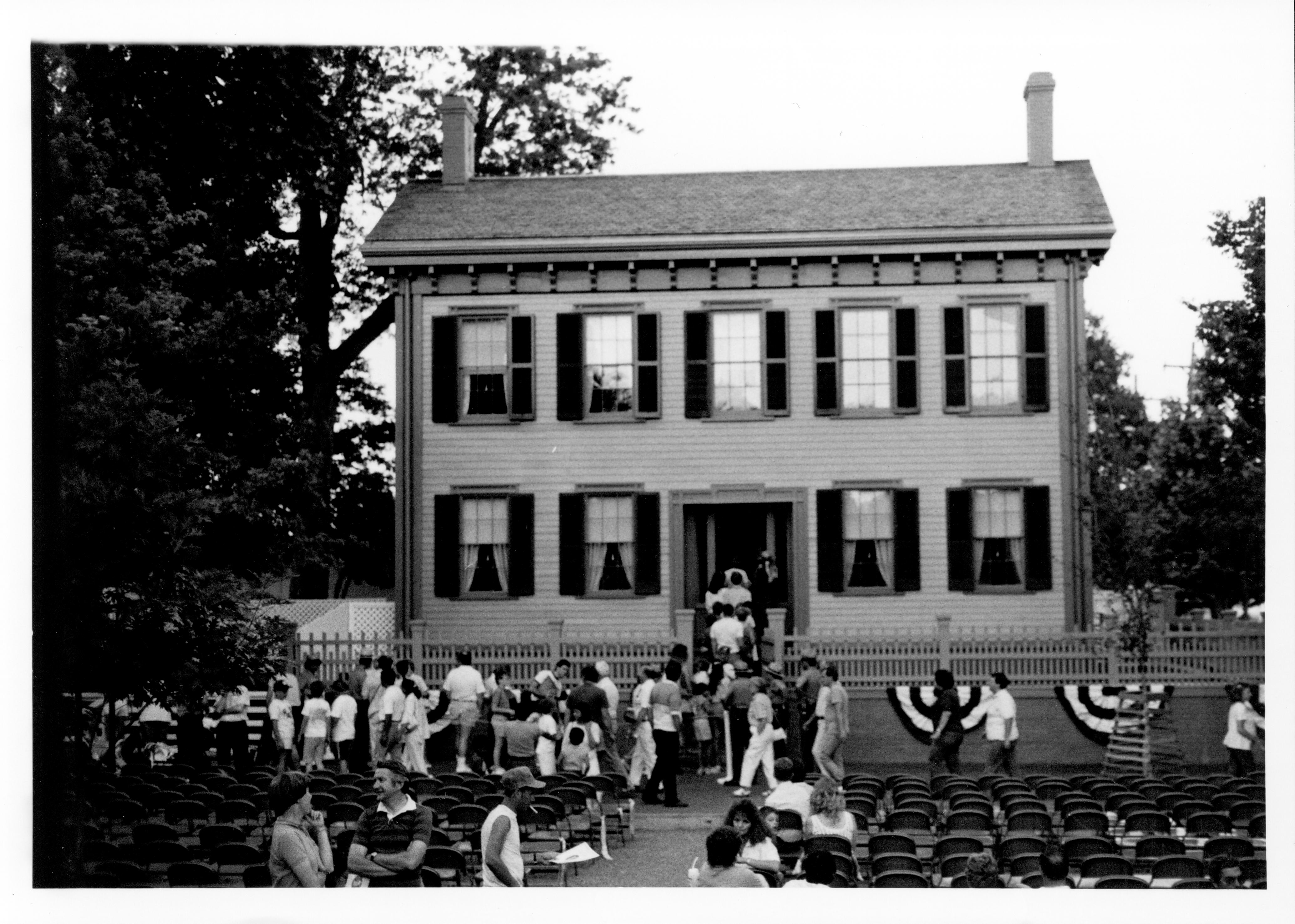 Visitors in line for tours following re-pening of Lincoln Home. 58-19 Lincoln, Home, Restoration, Rededication