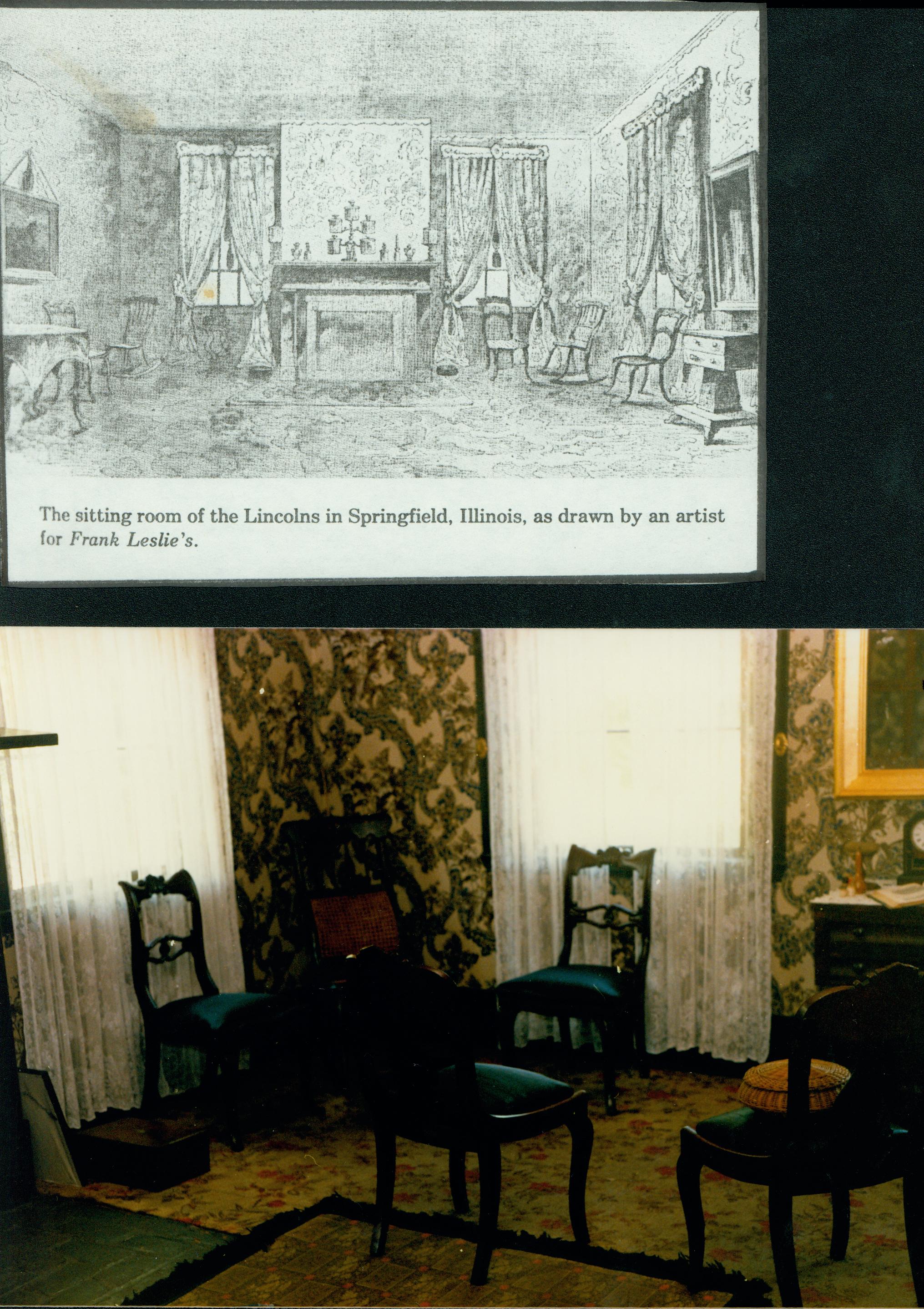 Sitting rom of the Lincoln's in Springfield, Illinois, as drawn by an artist for Frank Leslies. Interpretation, Home Furnishings, Home Decor