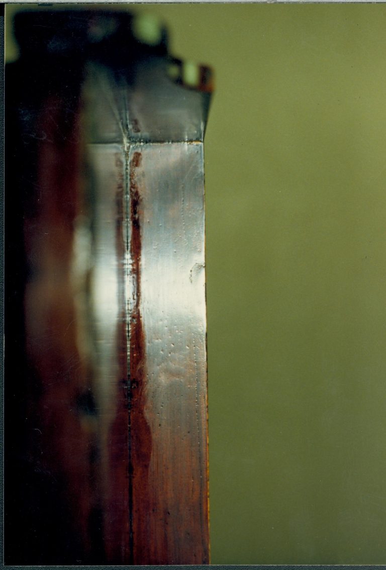 Shows repair to upper case unit shelves (large gouge) Lincoln Home NHS #33 furnishings