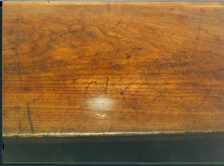 Shows AL inscribedin top after treatment Lincoln Home NHS #33 furnishings