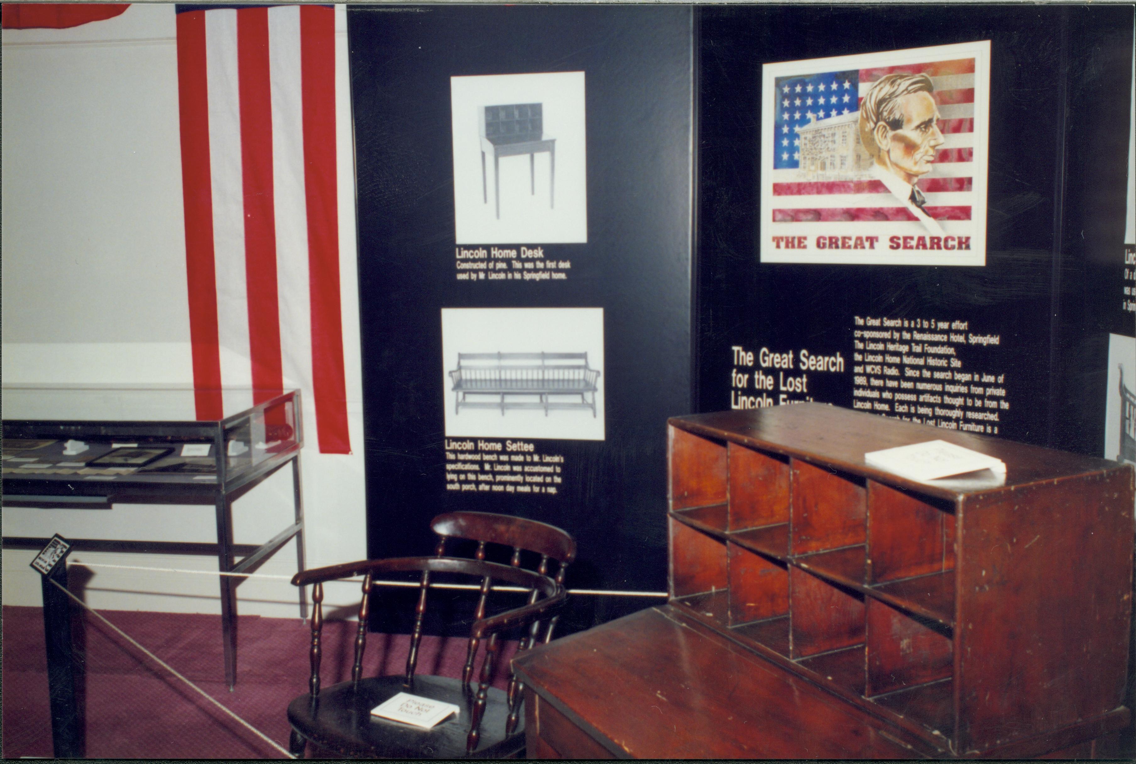 NA Lincoln Home NHS, The Great Search exhibit, furnishings, desk, The Great Search