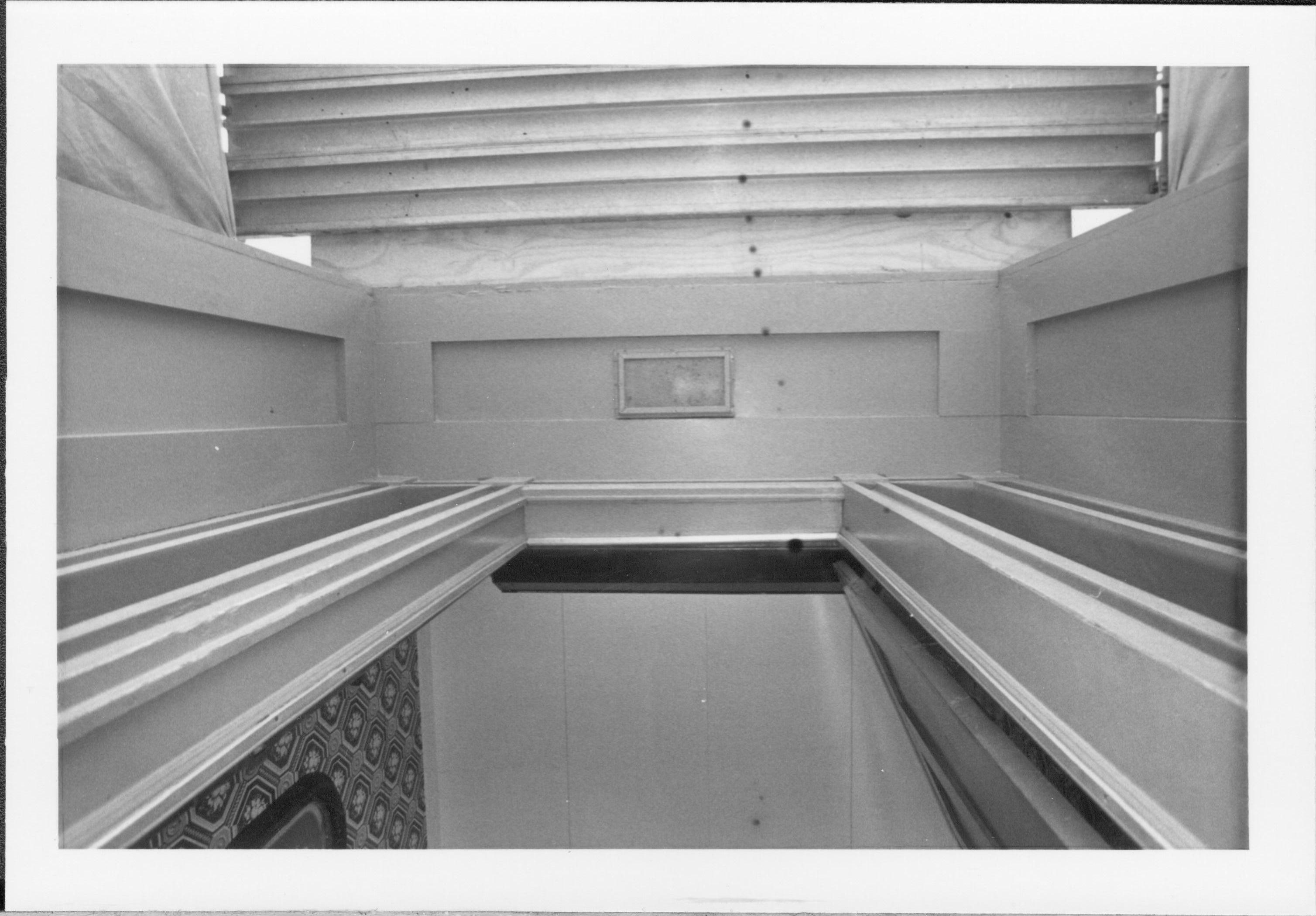 photos of front porch ceiling, below and of interior framing between porch ceiling and 2nd floor joists Lincoln Home NHS, renovation renovation, investigation