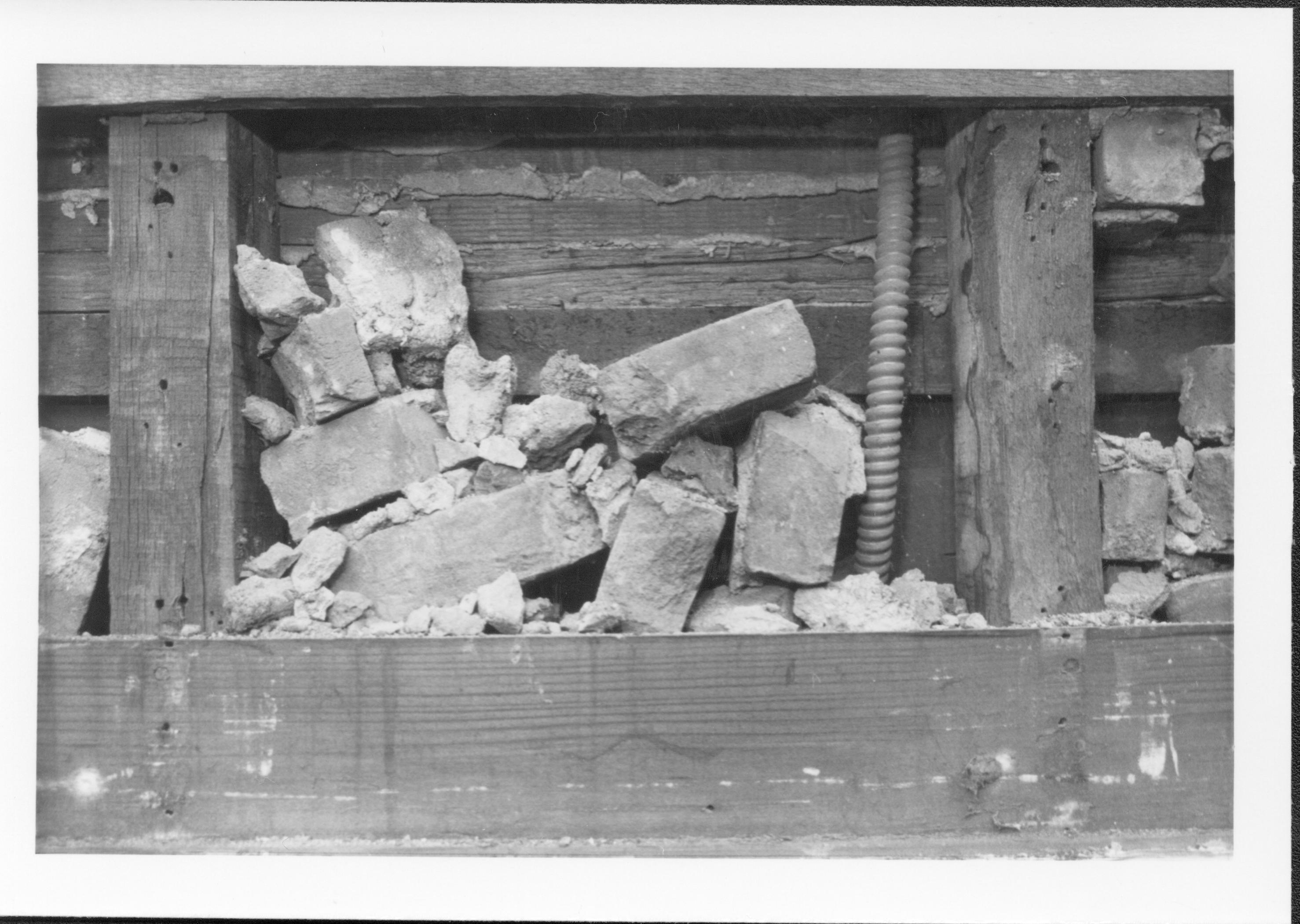 photos of front porch ceiling, below and of interior framing between porch ceiling and 2nd floor joists Lincoln Home NHS, renovation, outer wall renovation, investigation