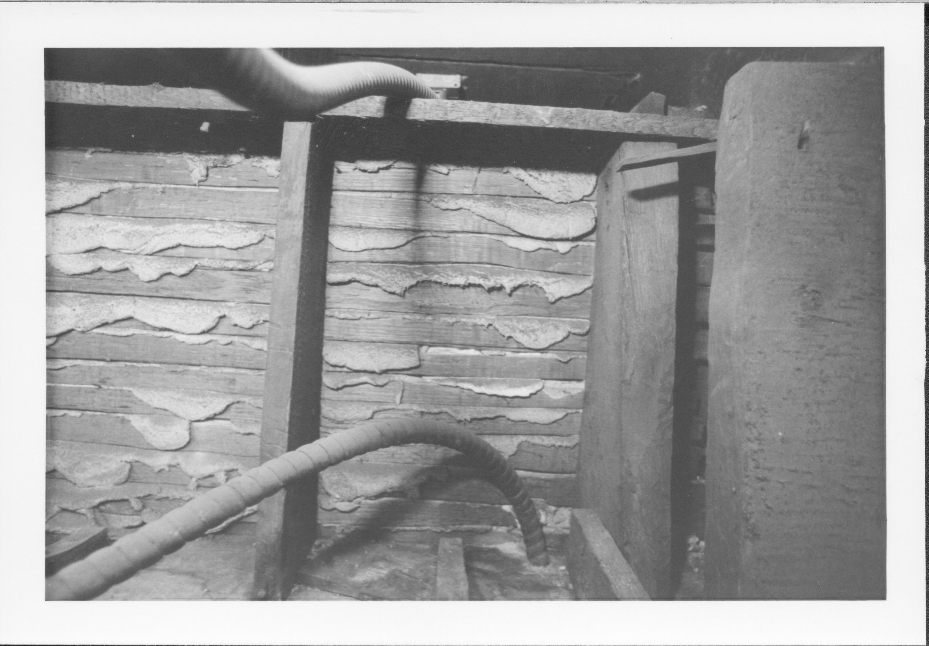 photos of front porch ceiling, below and of interior framing between porch ceiling and 2nd floor joists Lincoln Home NHS, renovation renovation, investigation