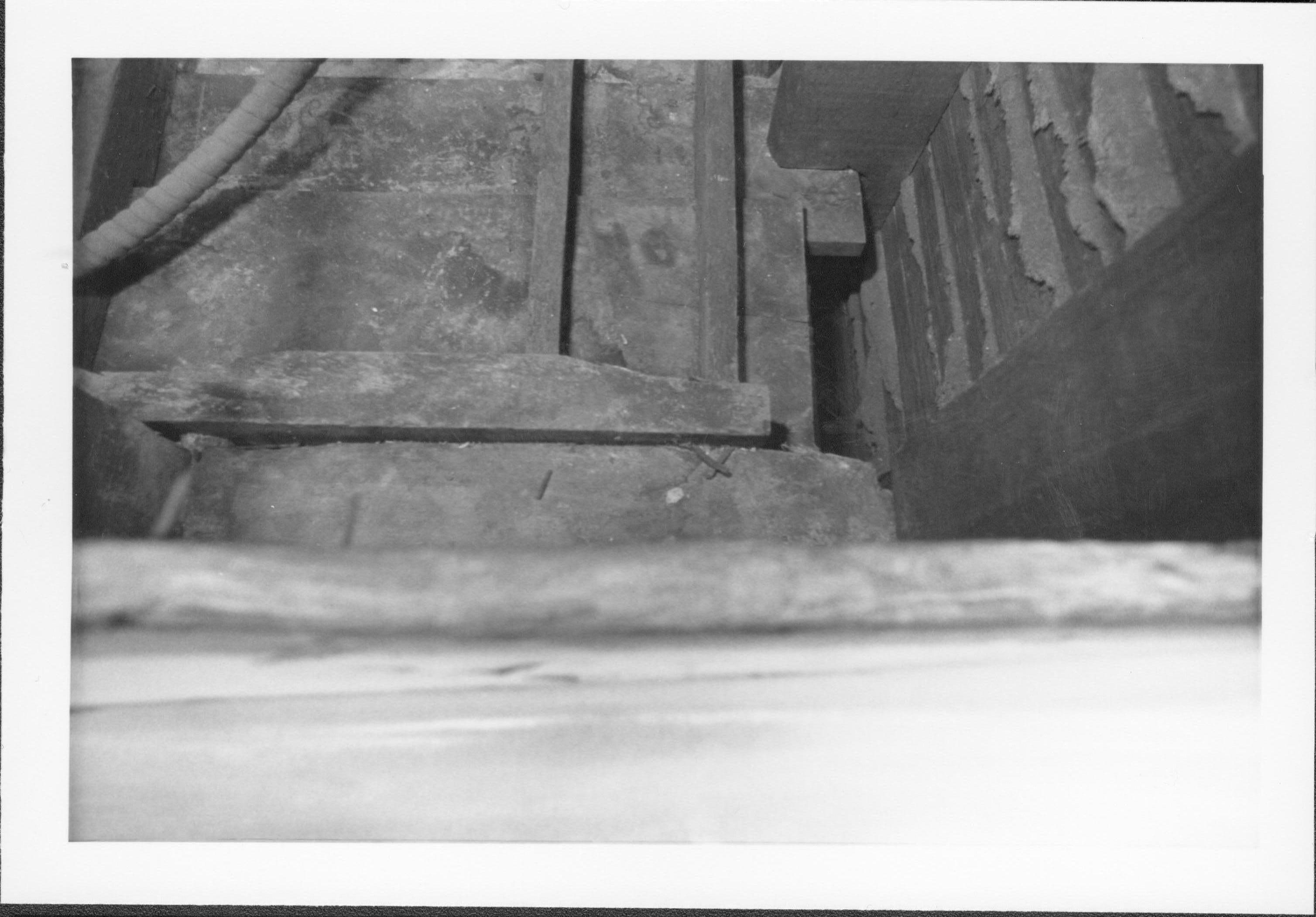 photos of front porch ceiling, below and of interior framing between porch ceiling and 2nd floor joists Lincoln Home NHS, renovation renovation, investigation