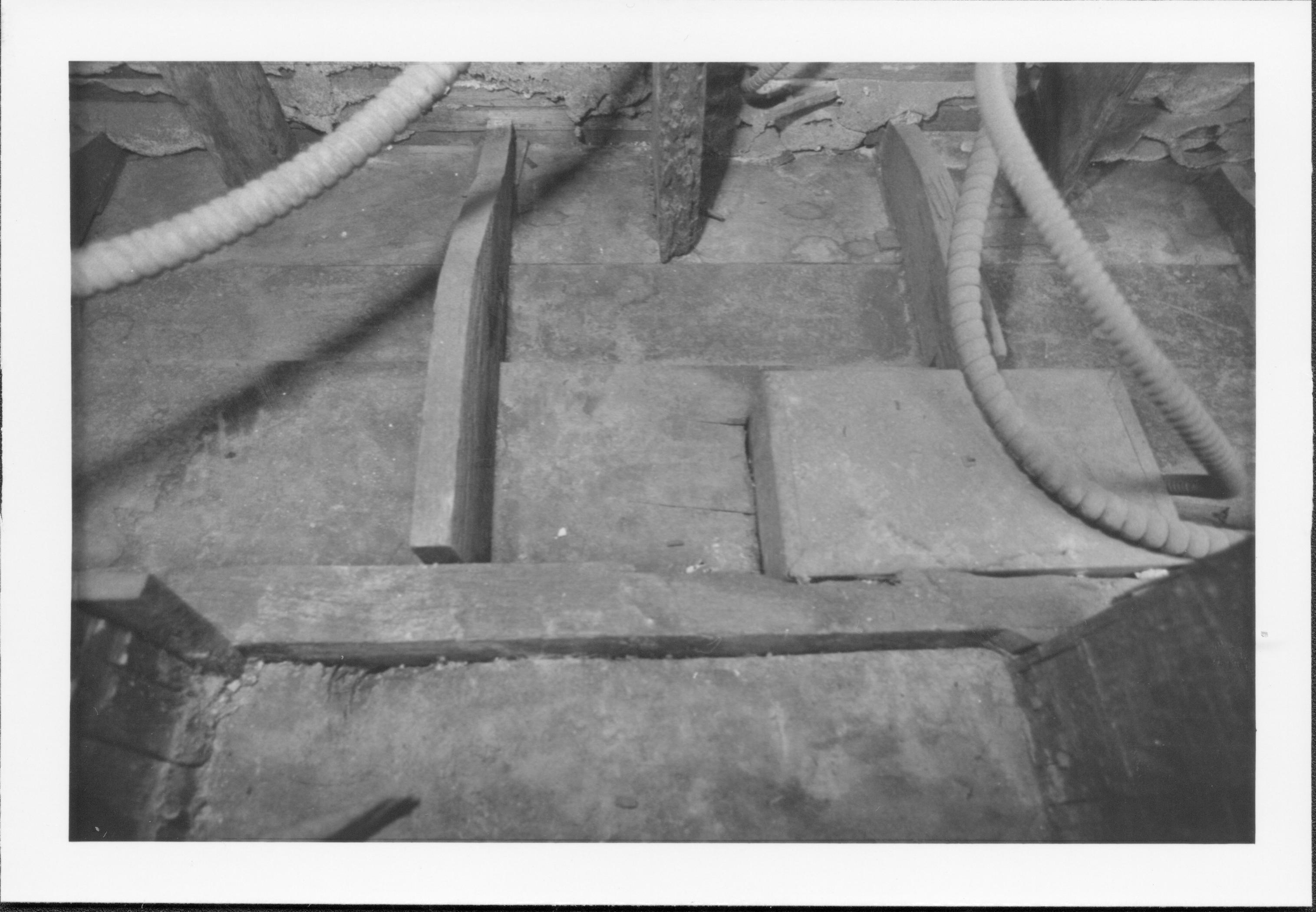 photos of front porch ceiling, below and of interior framing between porch ceiling and 2nd floor joists Lincoln Home NHS, renovation renovation, investigation