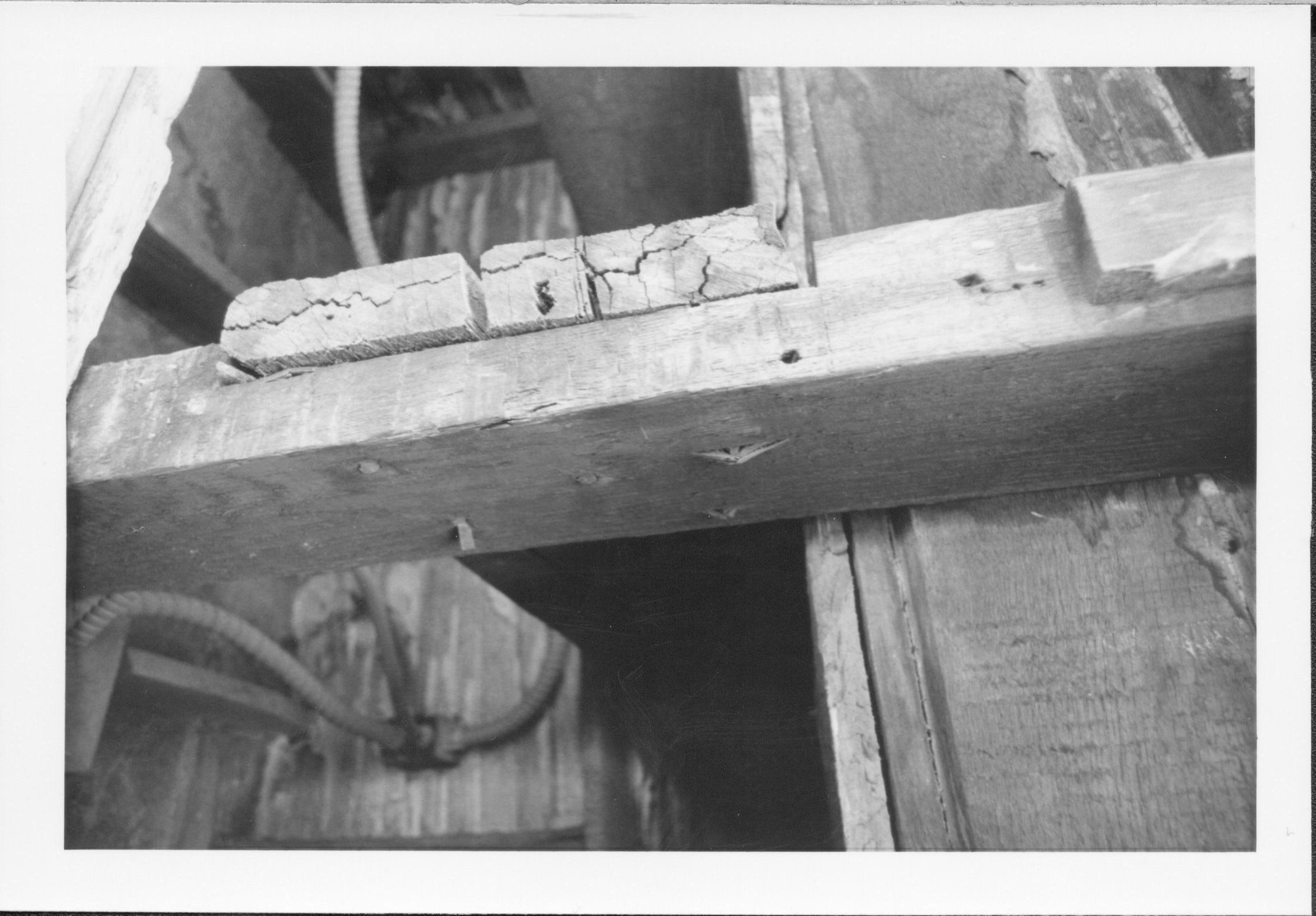 photos of front porch ceiling, below and of interior framing between porch ceiling and 2nd floor joists Lincoln Home NHS, renovation renovation, investigation