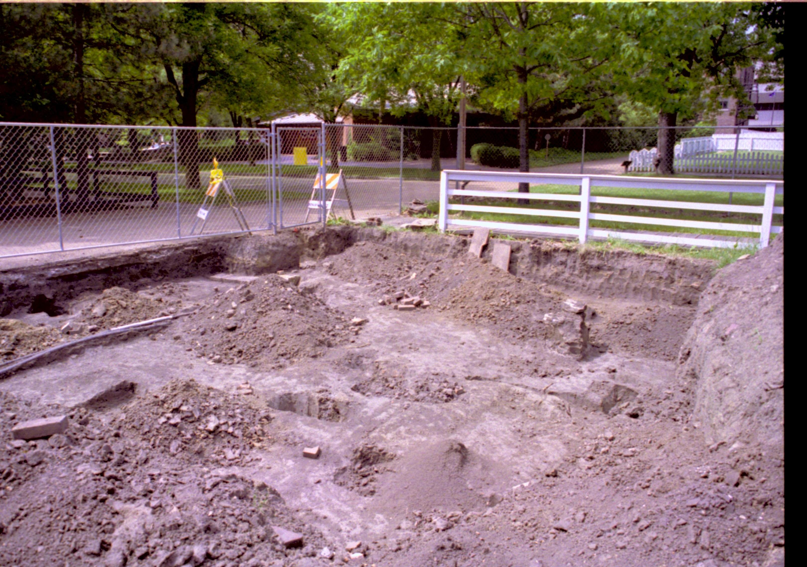 Excavations on West end of Corneau lot; Northwest corner of lot with features Lincoln Home NHS, HS-2, CRS Collection Move, Arnold Barn, Northwest corner of lot, Roll N8, exp 9 Corneau lot, excavation