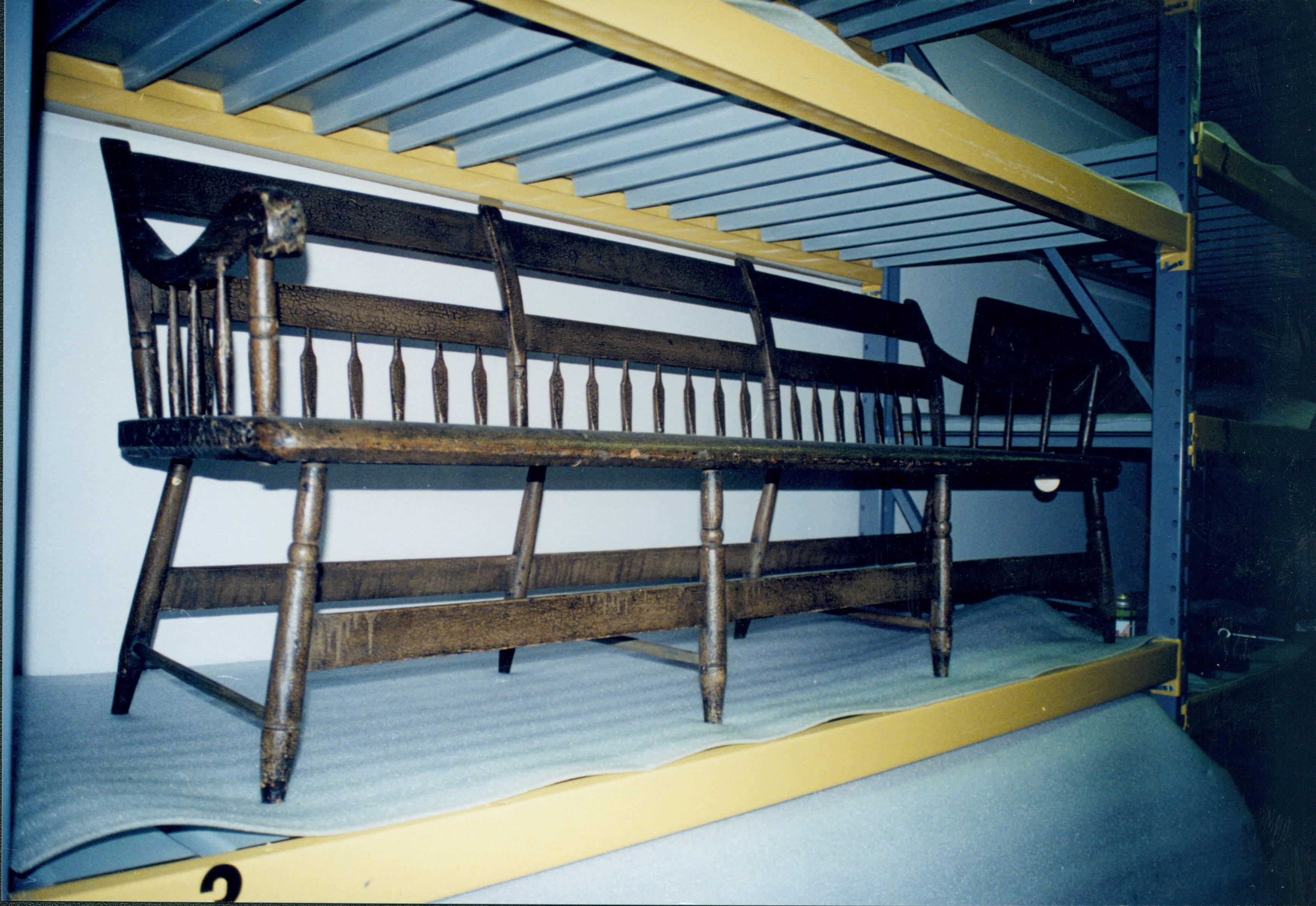 Lincoln bench. B3 storage rack Lincoln Home NHS, 1998 CRS Collection Move, Roll N7, exp 25 sheet 9 of 9 Arnold Barn, storage room, furnishings, bench