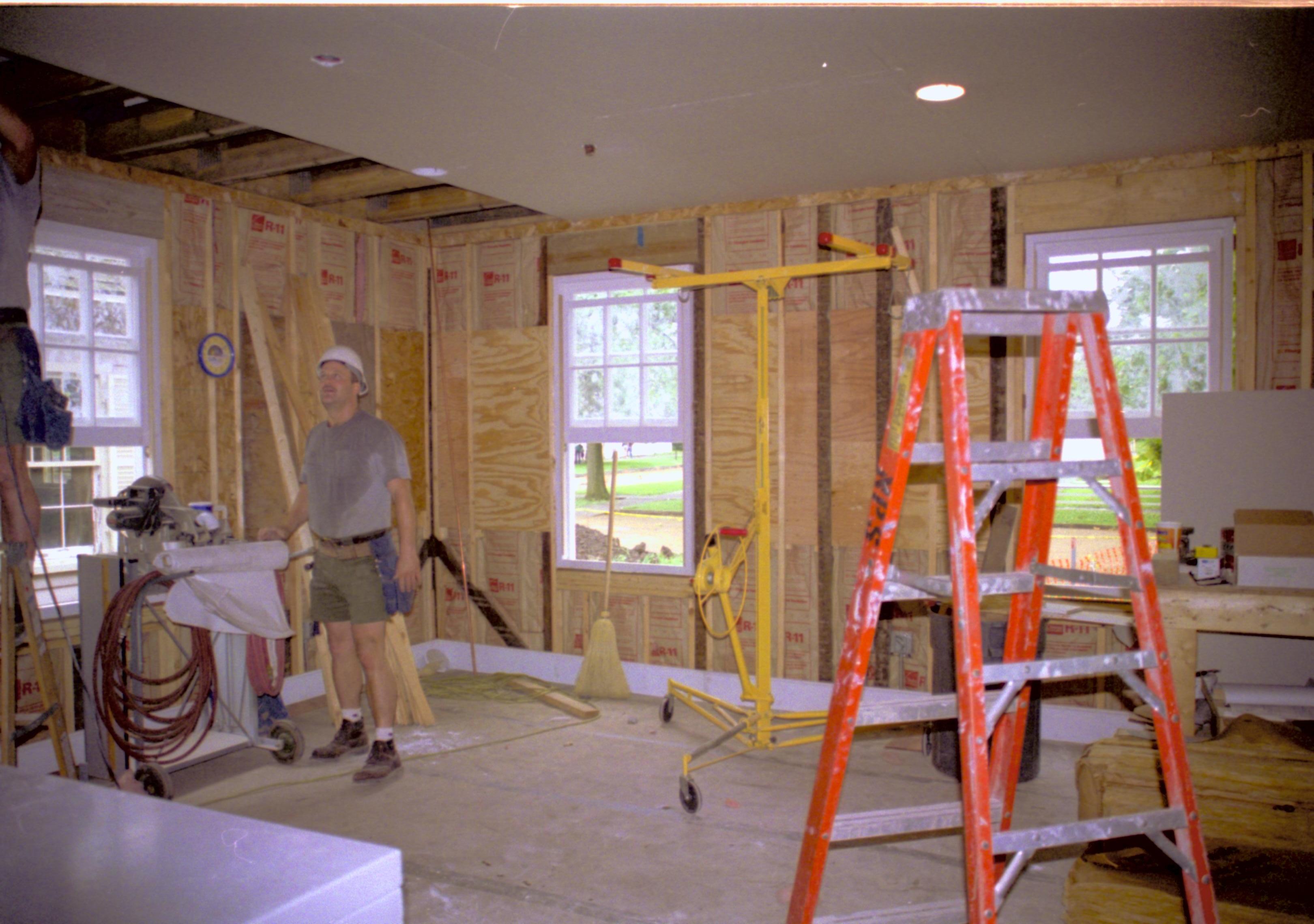 Standing in South entrance, looking East into East room; Northeast corner in left-center of photo Lincoln Home NHS, CRS Artifacts Move, Roll N13, exp 18 Sprigg House, porch, renovation