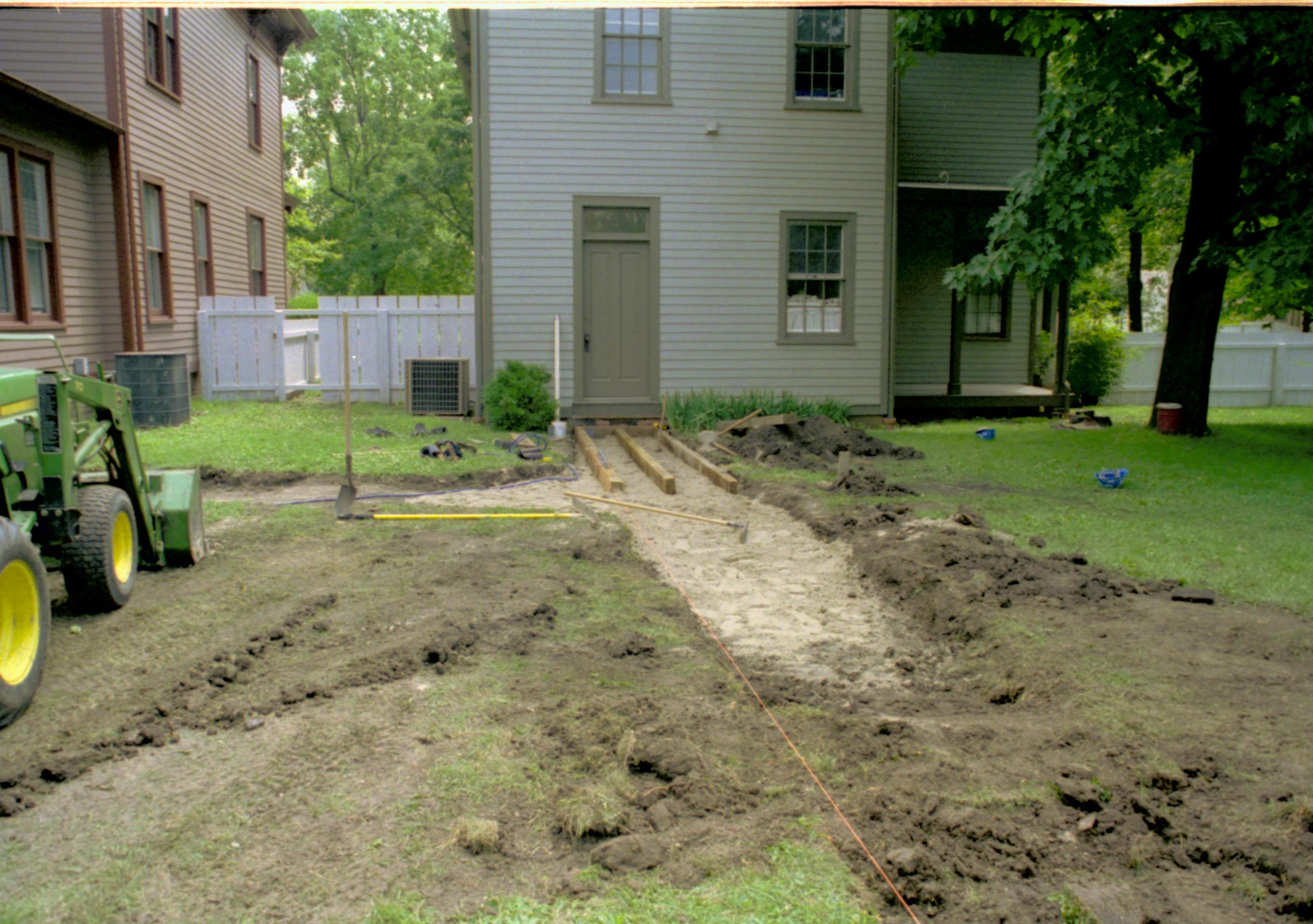 Lyon lot: New boardwalk under construction, photos taken looking East-Northeast (West end of lots) Lincoln Home NHS, CRS Artifacts Move, Roll N13, exp 23 Beedle, Lyons, boardwalk