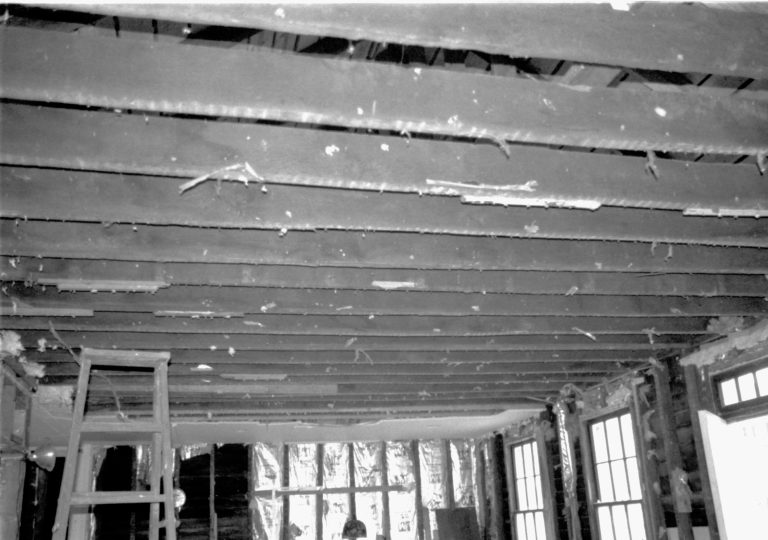 Ceiling joists on 1st floor. Photo taken from South end of main room (East), looking towards Northeast corner Lincoln Home NHS, CRS Artifacts Move, Roll N11, exp 19 Corneau House, renovation