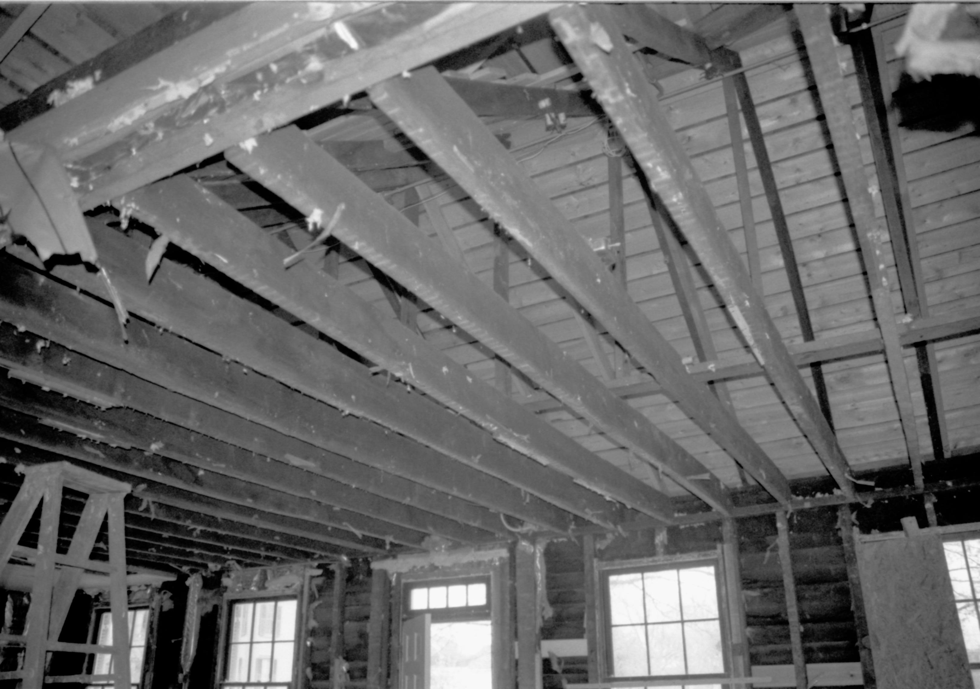 Ceiling joists on 1st floor. Photo taken from Southwest of main room (East), East wall visible Lincoln Home NHS, CRS Artifacts Move, Roll N11, exp 20 Corneau House, renovation