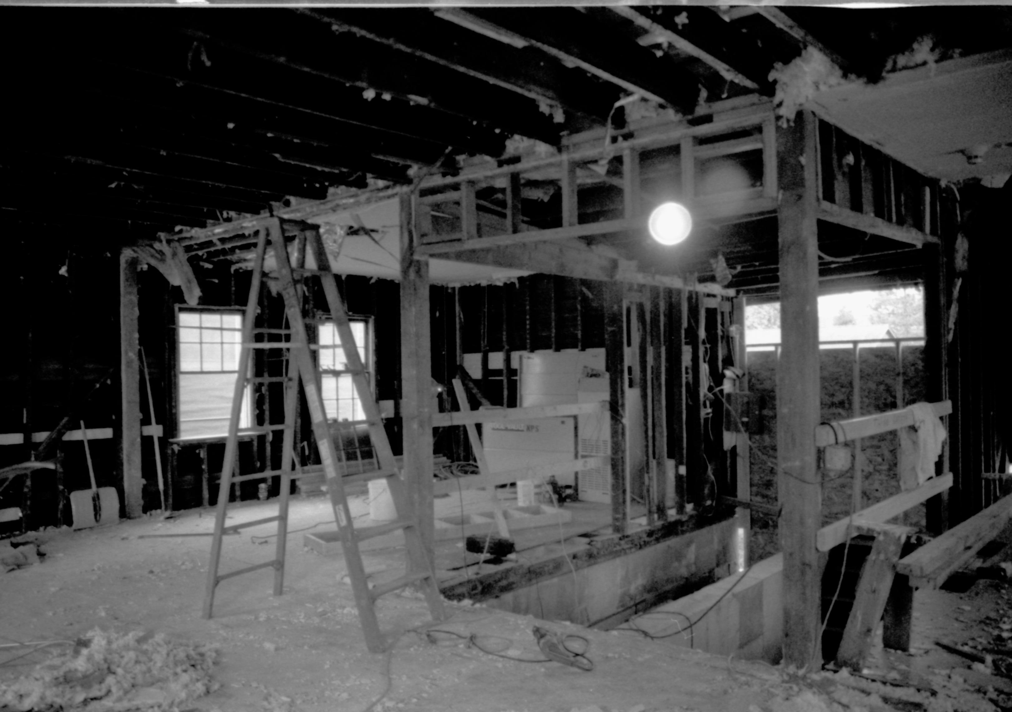 Standing in Northeast corner of main room (East), looking towards Southeast (north and west walls) Lincoln Home NHS, CRS Artifacts Move, South and West walls, Roll N11, exp 22 Corneau House, renovation
