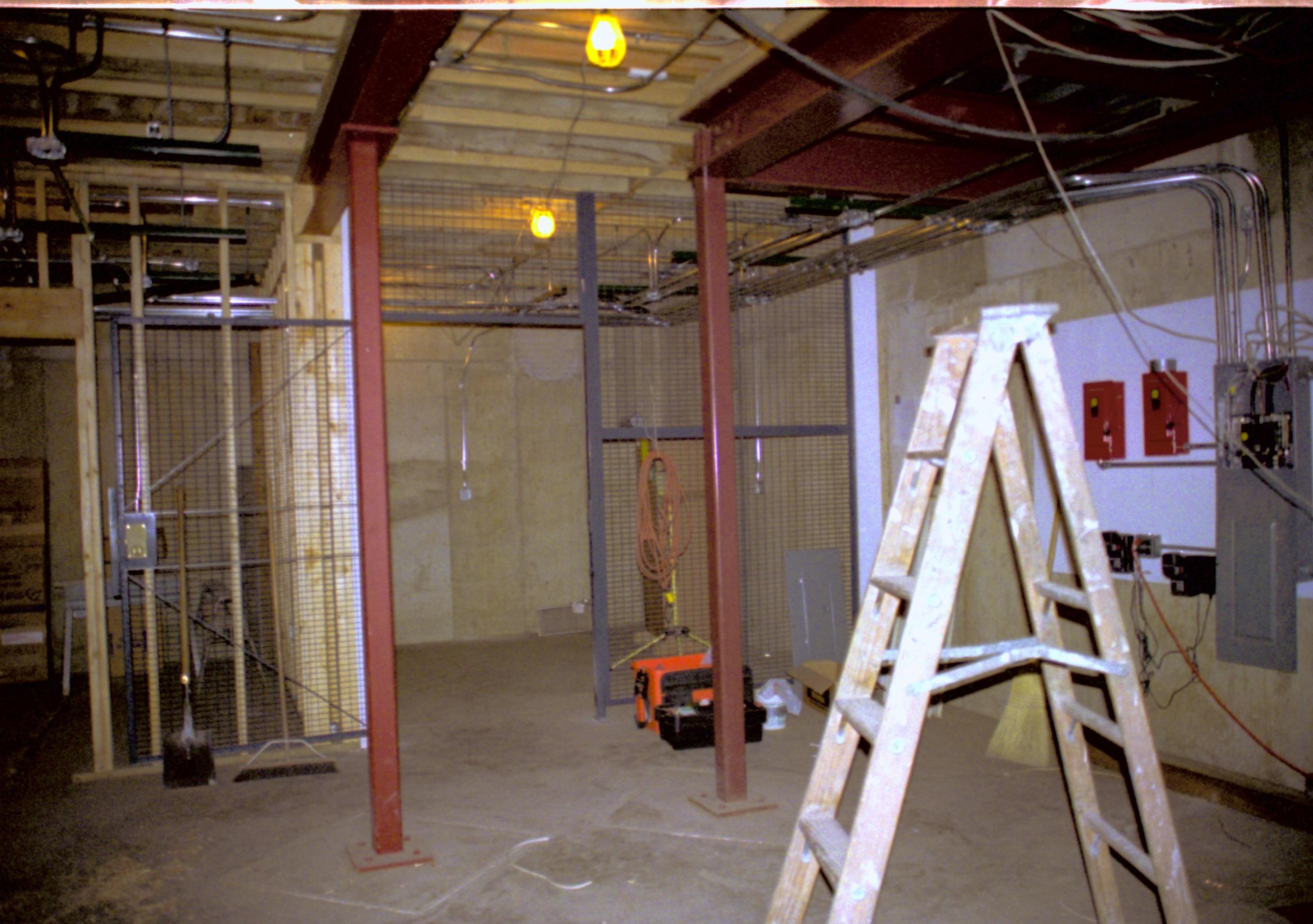 Basement- East security rooms being installed. Photo taken looking Southeast Lincoln Home NHS, Roll N6 sheet 1 of 2, Arnold House and Propety, exp 10 renovation, Sprigg, basement