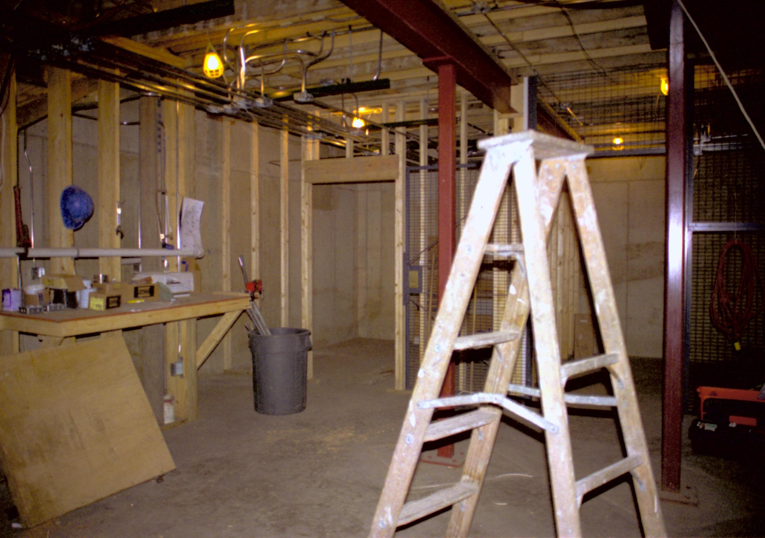 Basement- East security rooms being installed. Photo taken looking Northeast Lincoln Home NHS, Roll N6 sheet 1 of 2, Arnold House and Propety, exp 11 renovation, Sprigg, basement