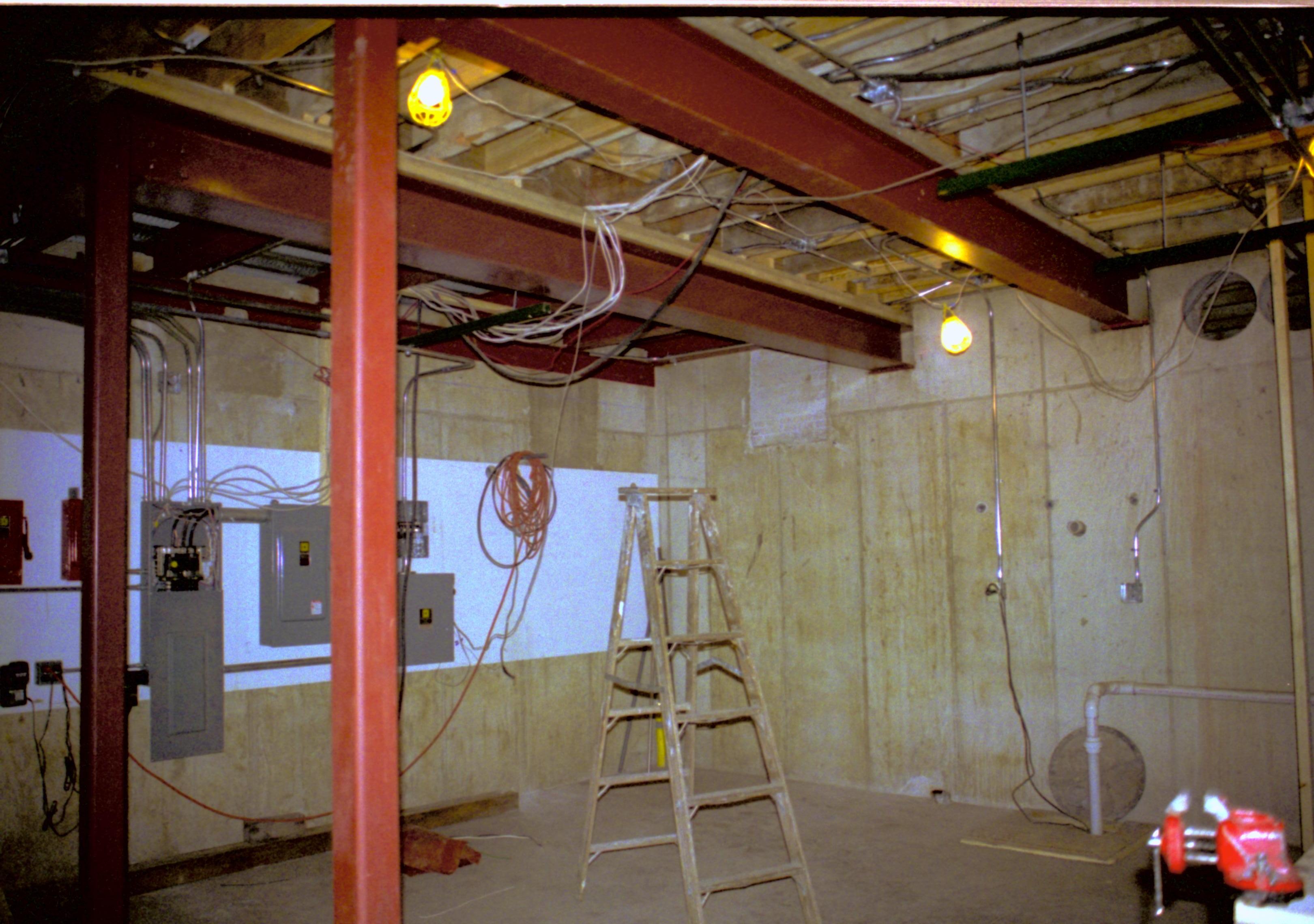 Basement- Ductwork going in. Looking at Southwest corner Lincoln Home NHS, Roll N6 sheet 1 of 2, Arnold House and Propety, exp 13 renovation, Sprigg, basement