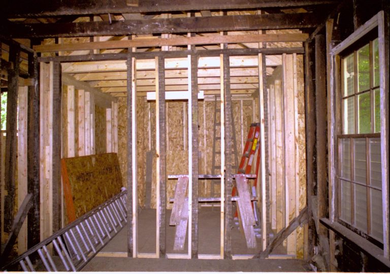 Room 105. Photo taken looking West, from room 104 into room 105 (addition).  Lincoln Home NHS, roll N9 Corneau, Arnold Barn, Sprigg, renovation