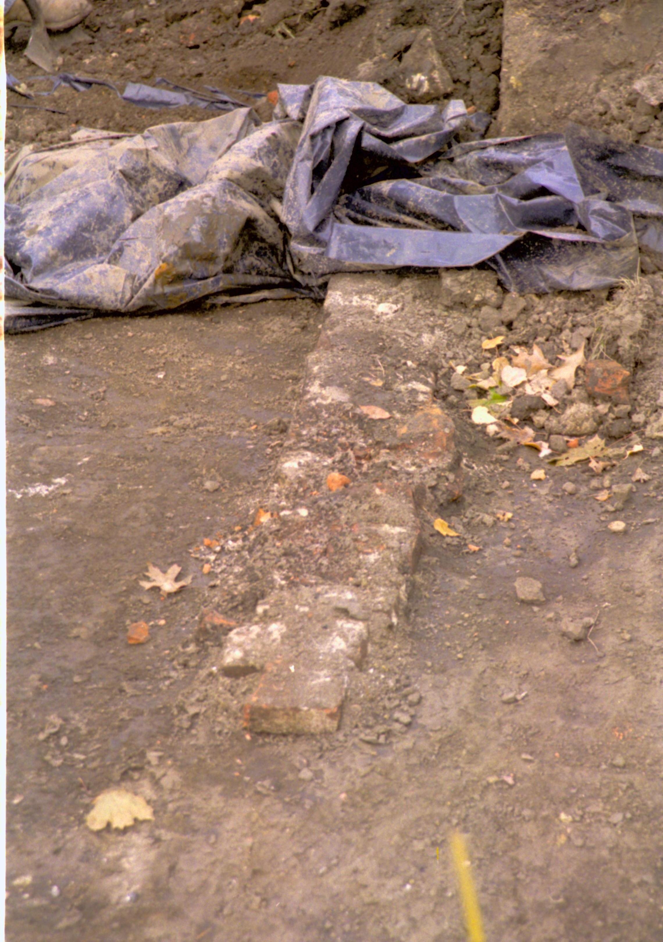 Feature discovered at East side of excavation; brick wall feature runs North/South Lincoln Home NHS, Facing North at rear of lot, Roll N5, exp 22, sheet 2 of 2 LIHO, Dean, excavation