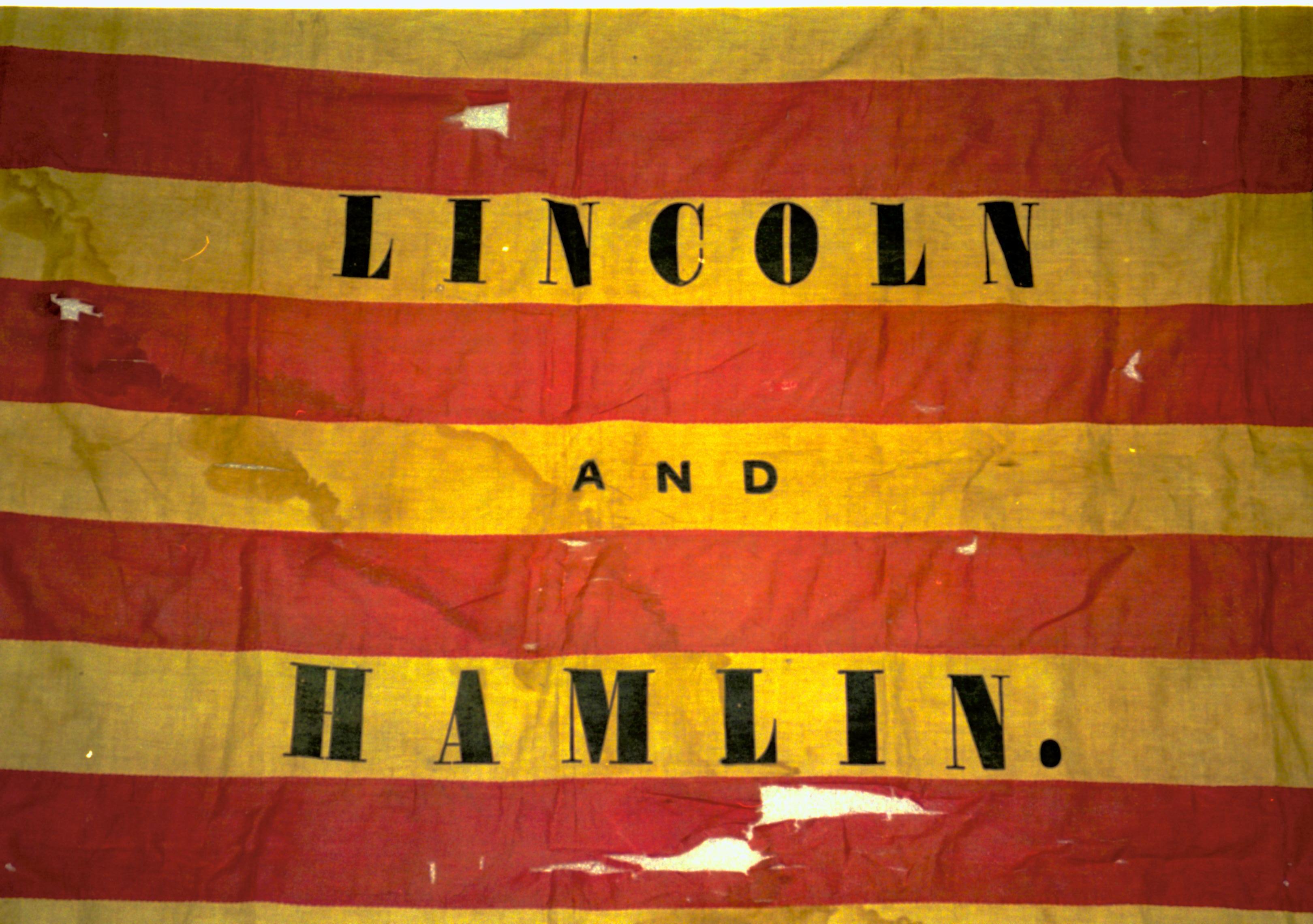 Lincoln-Hamlin flag Museum Services-Storage-Curatorial Storage Renovation (Acc189 LIHO 7259, Acc LIHO 553 flag, campaign