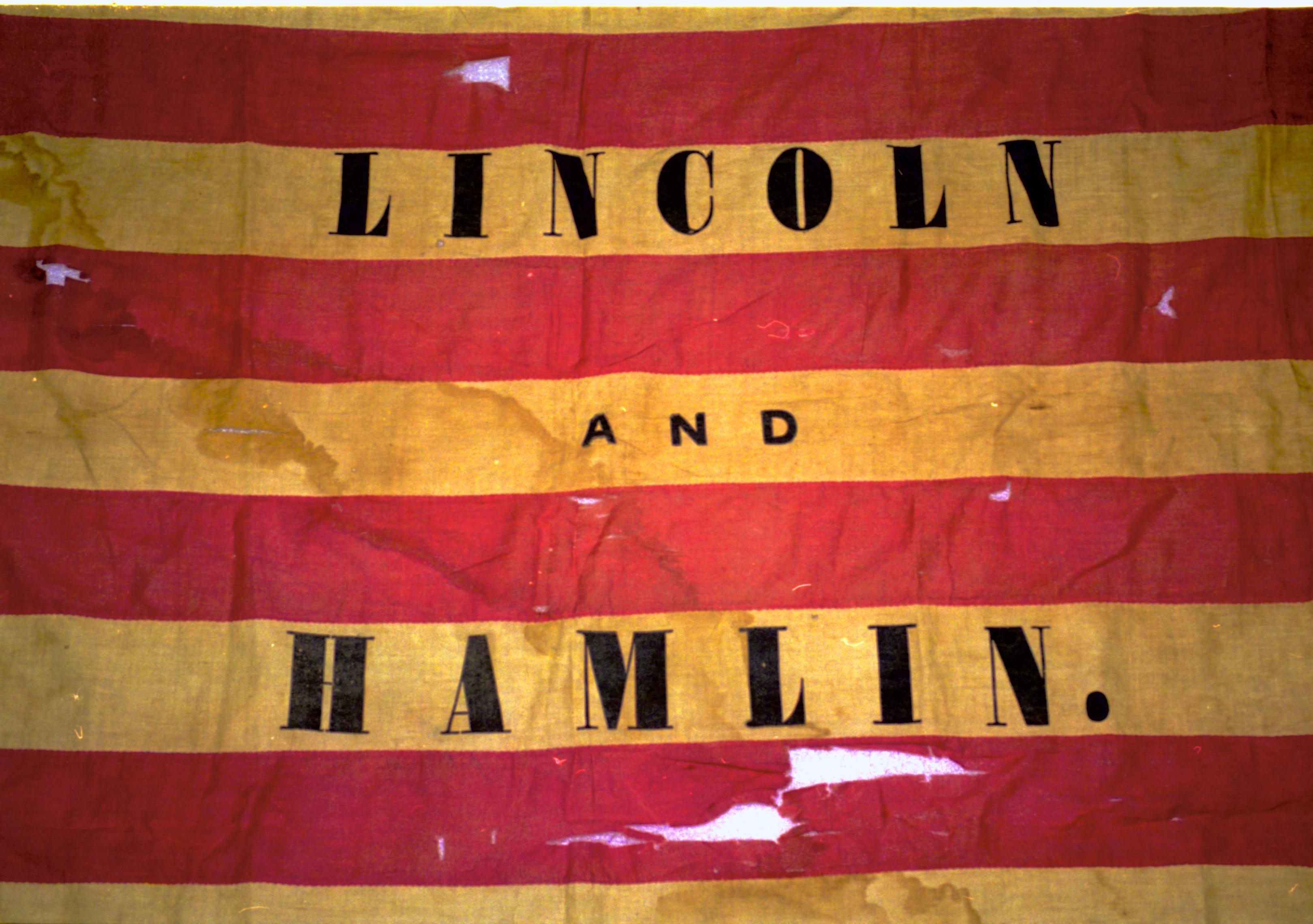 Lincoln-Hamlin flag Museum Services-Storage-Curatorial Storage Renovation (Acc189 LIHO 7259, Acc LIHO 553 flag, campaign