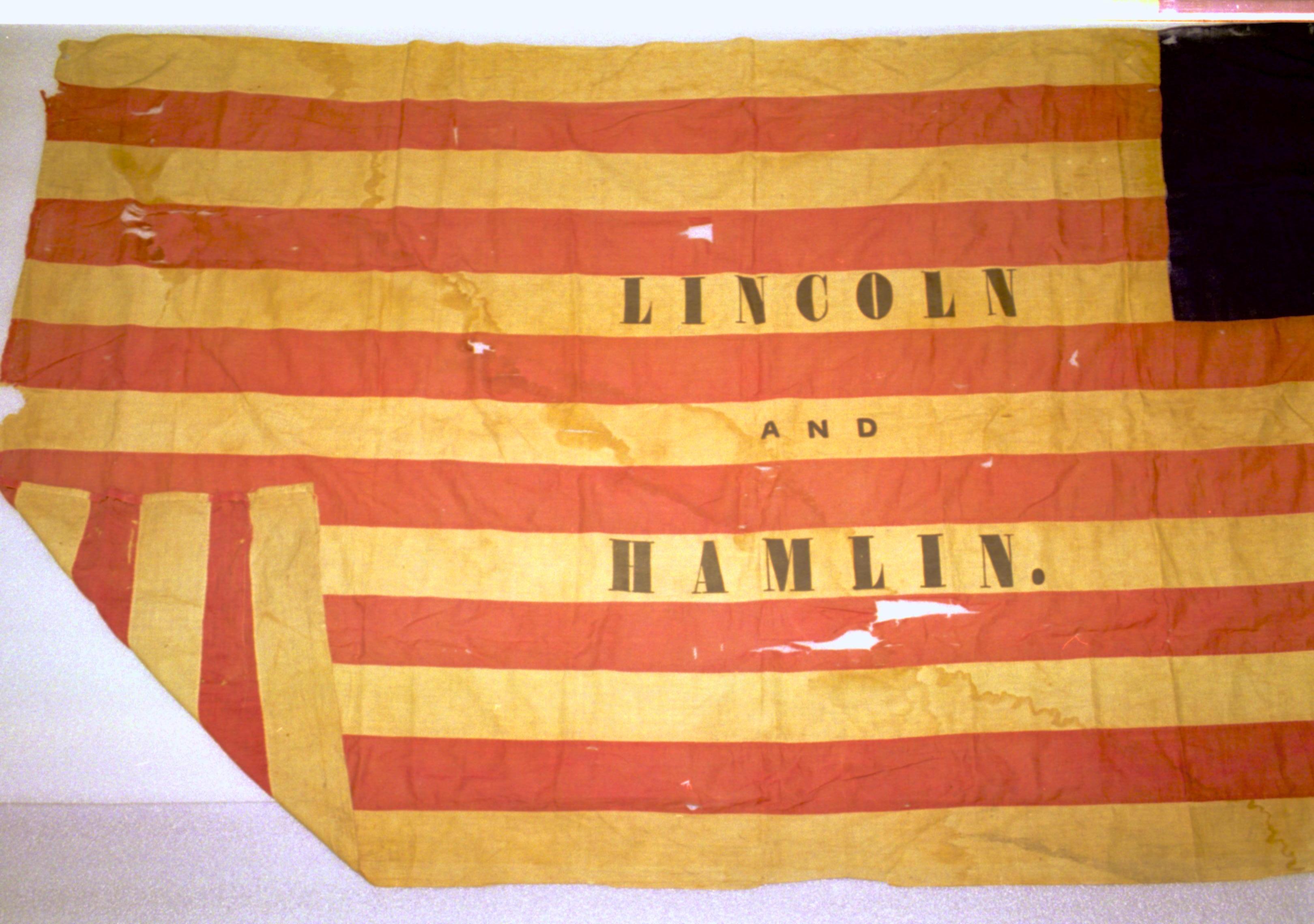 Lincoln-Hamlin flag Museum Services-Storage-Curatorial Storage Renovation (Acc189 LIHO 7259, Acc LIHO 553 flag, campaign