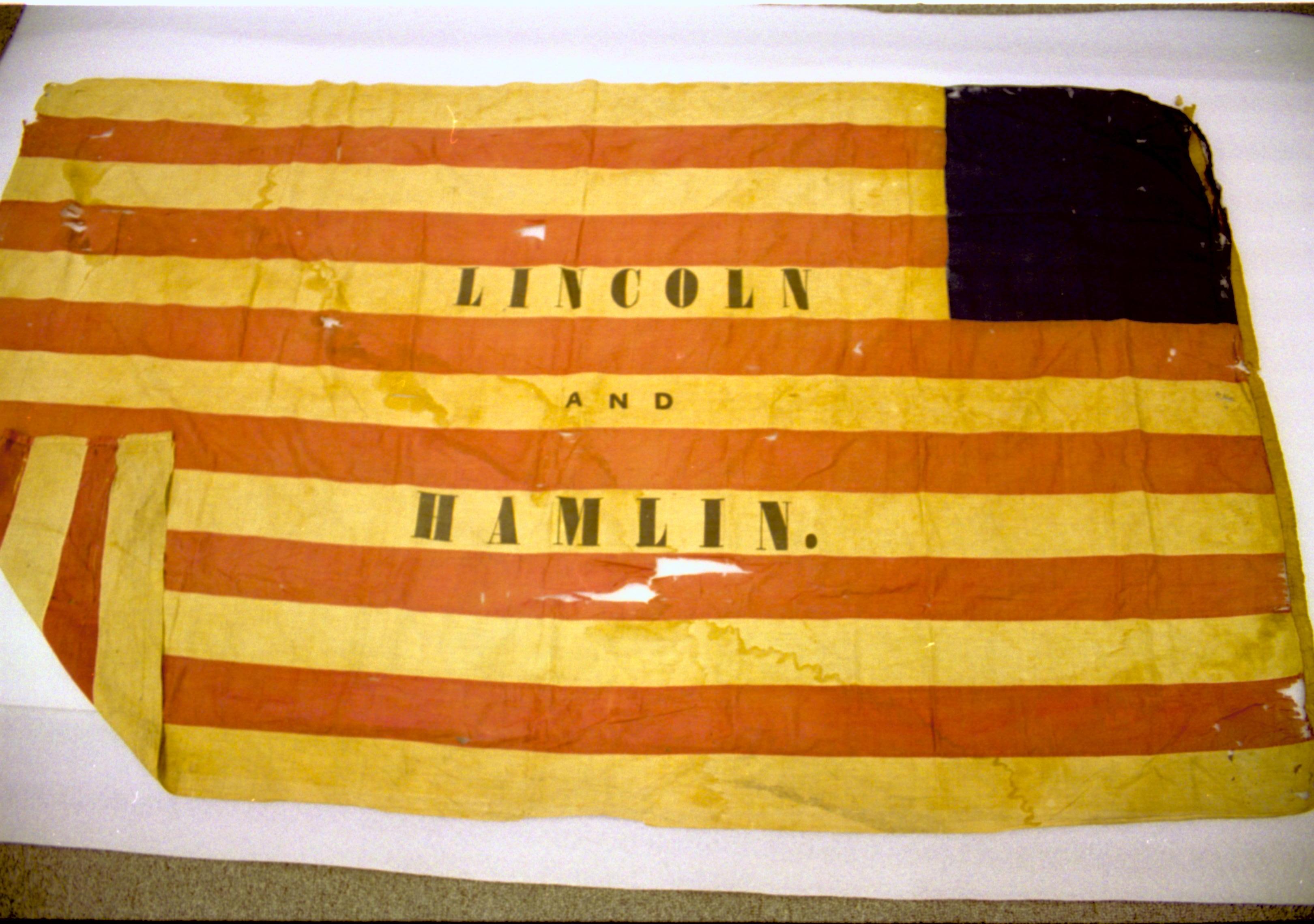 Lincoln-Hamlin flag Museum Services-Storage-Curatorial Storage Renovation (Acc189 LIHO 7259, Acc LIHO 553 flag, campaign