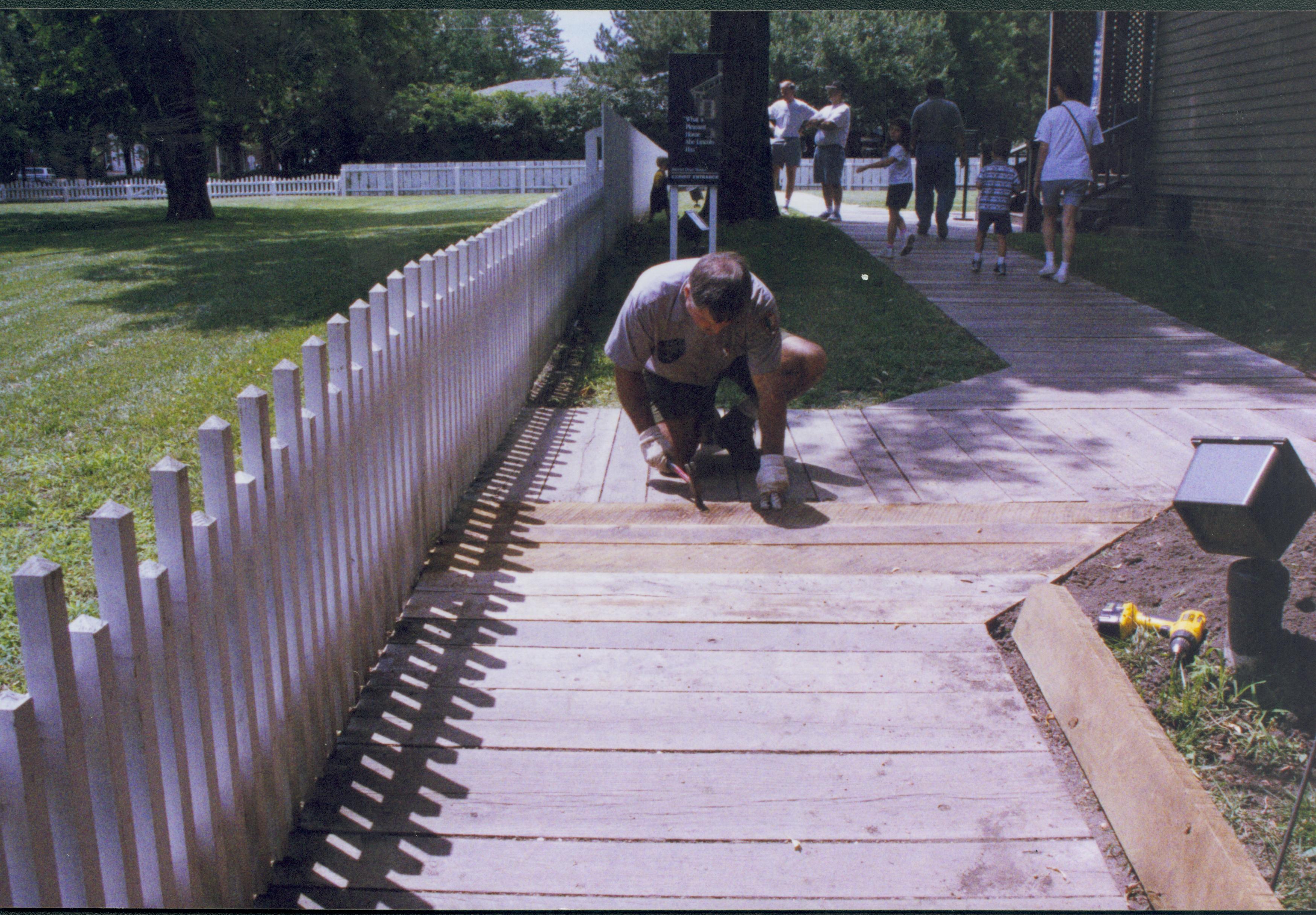 Dean House, Tom nailing boardwalk Lincoln Home NHS- Dean House, HS-13, roll 2000-7 exp 23 Dean House, boardwalk