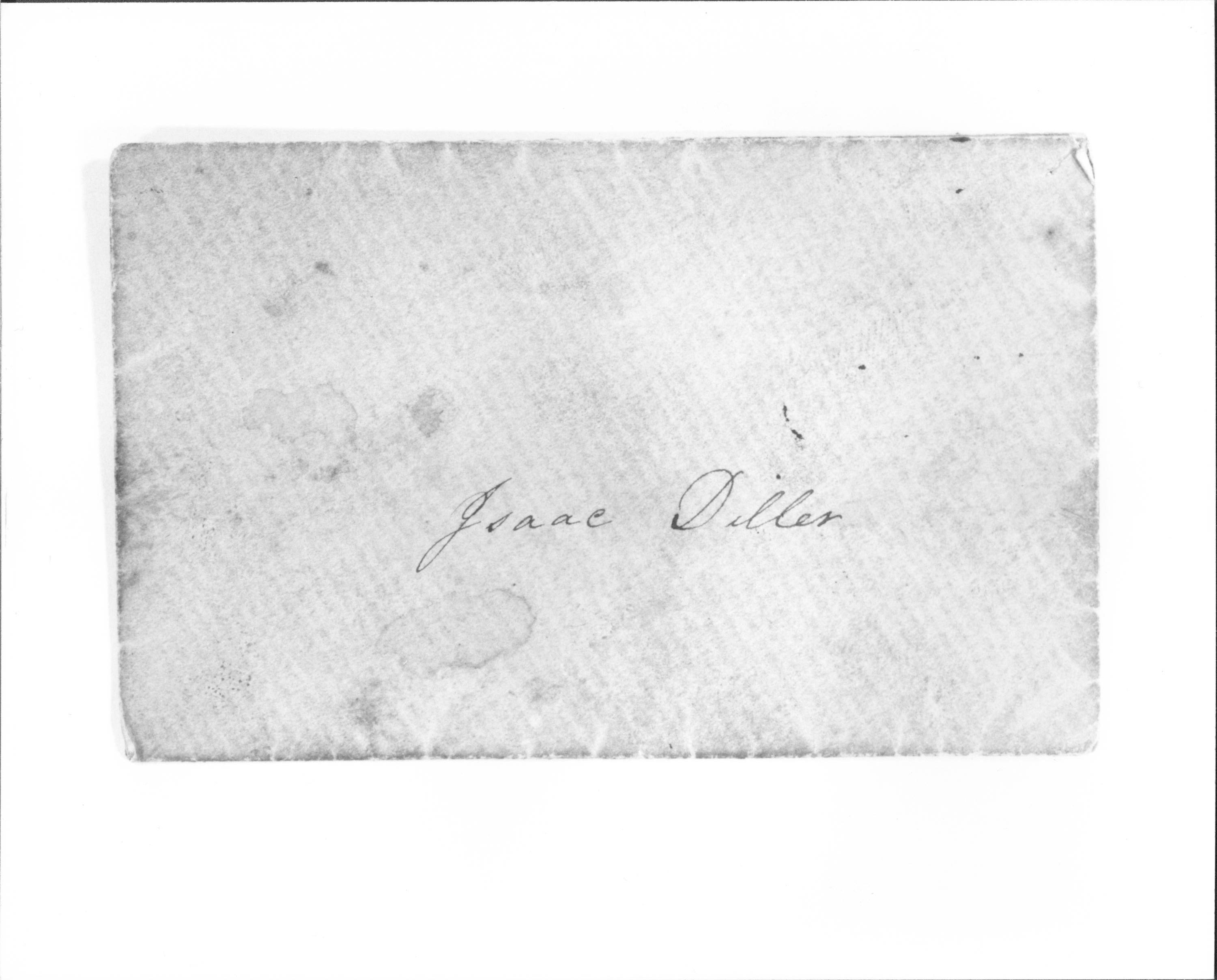Willie Lincoln invitation to Isaac Diller(envelope) for Dean House exhibit. Lincoln Home NHS- Dean House exhibit, Original in collection of William Hughes Diller Dean House, exhibit, envelope