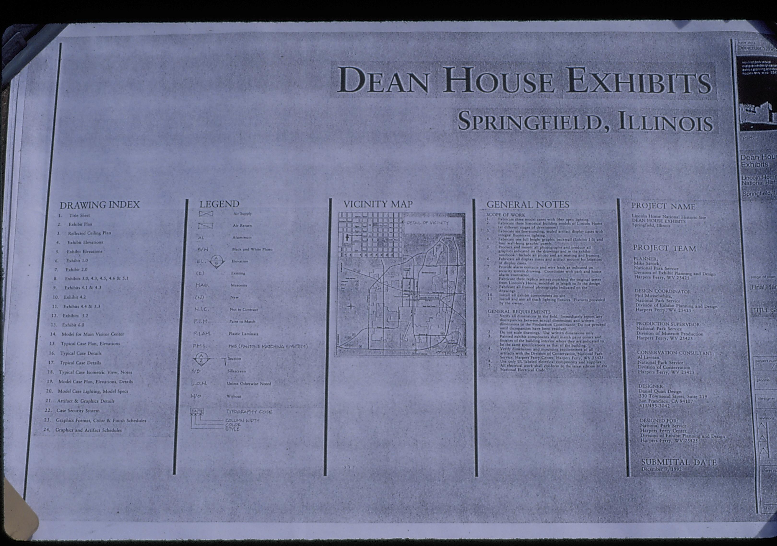 Dean House exhibits Lincoln Home NHS- Dean House, park documents, 19 Dean House, plans