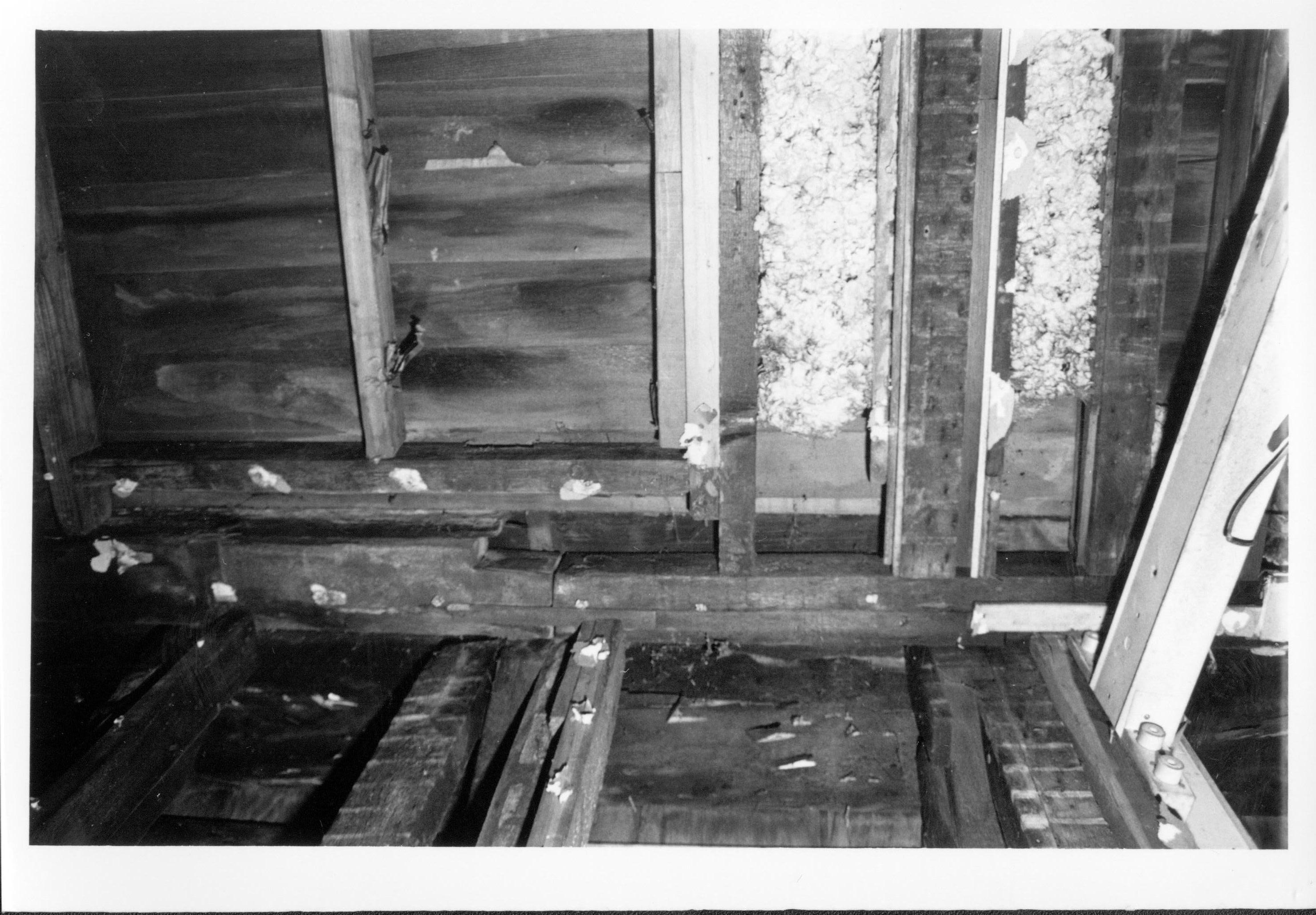 Dean House pre-restoration, heavy timber linel, west corner of open historic north porch (room 102-A), now closed and covered with weatherboarding Lincoln Home NHS- Dean House pre-restoration Dean House, restoration