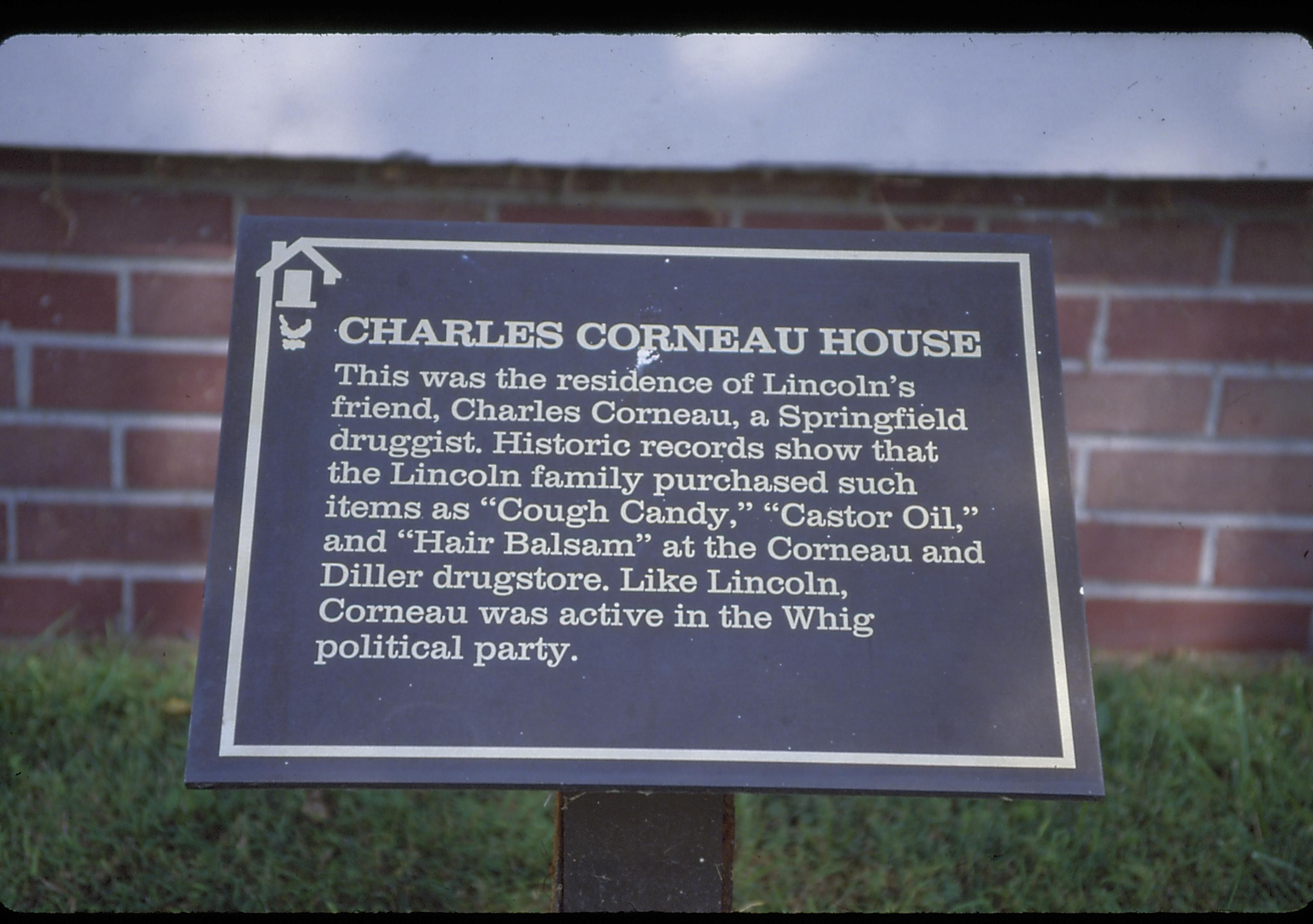 Corneau House Lincoln Home NHS- Corneau House, sign, 23 Corneau House, sign