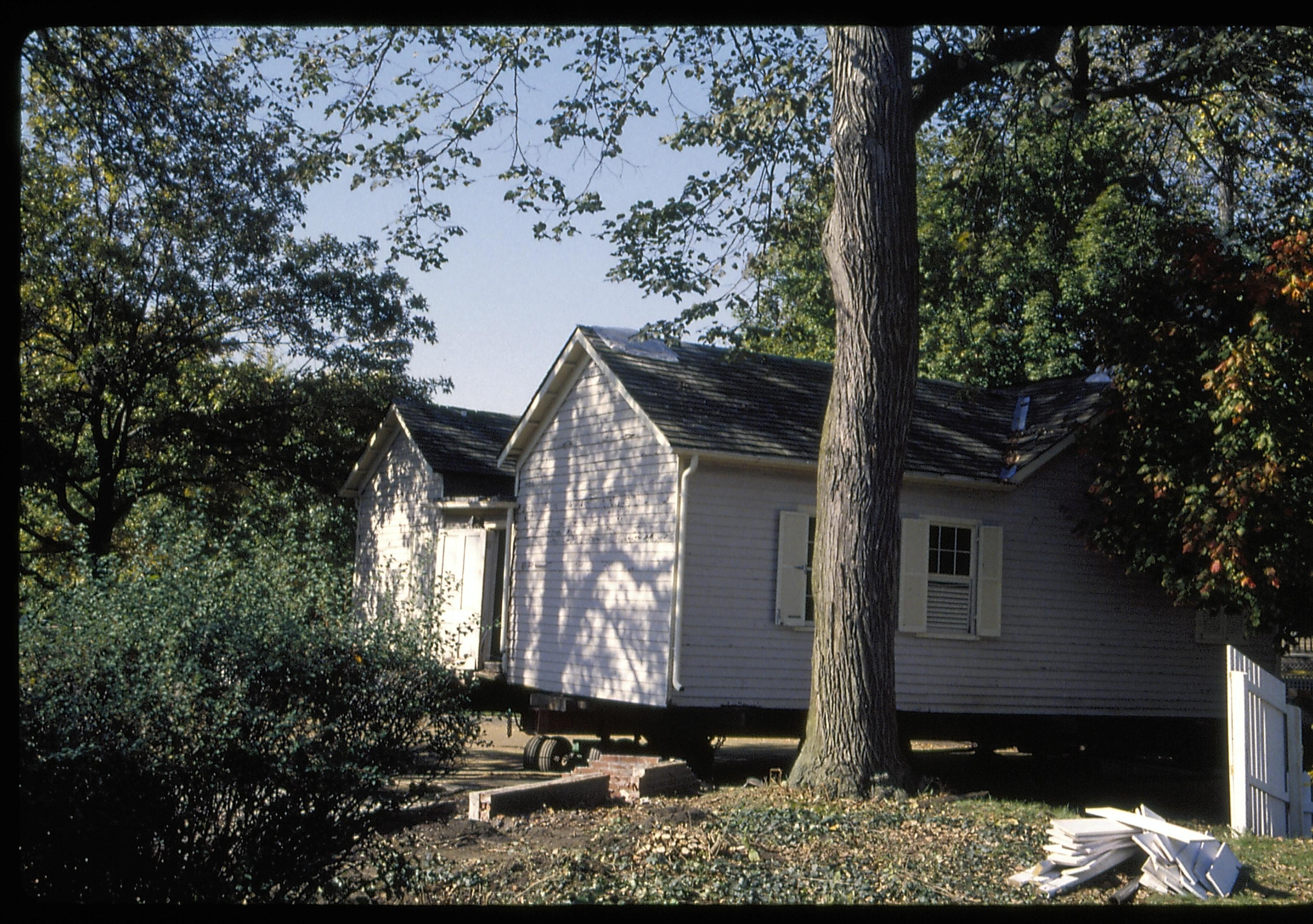 House moving onto street Lincoln Home NHS- Corneau House move, Roll #1 color slides, exp 22 Corneau House, move